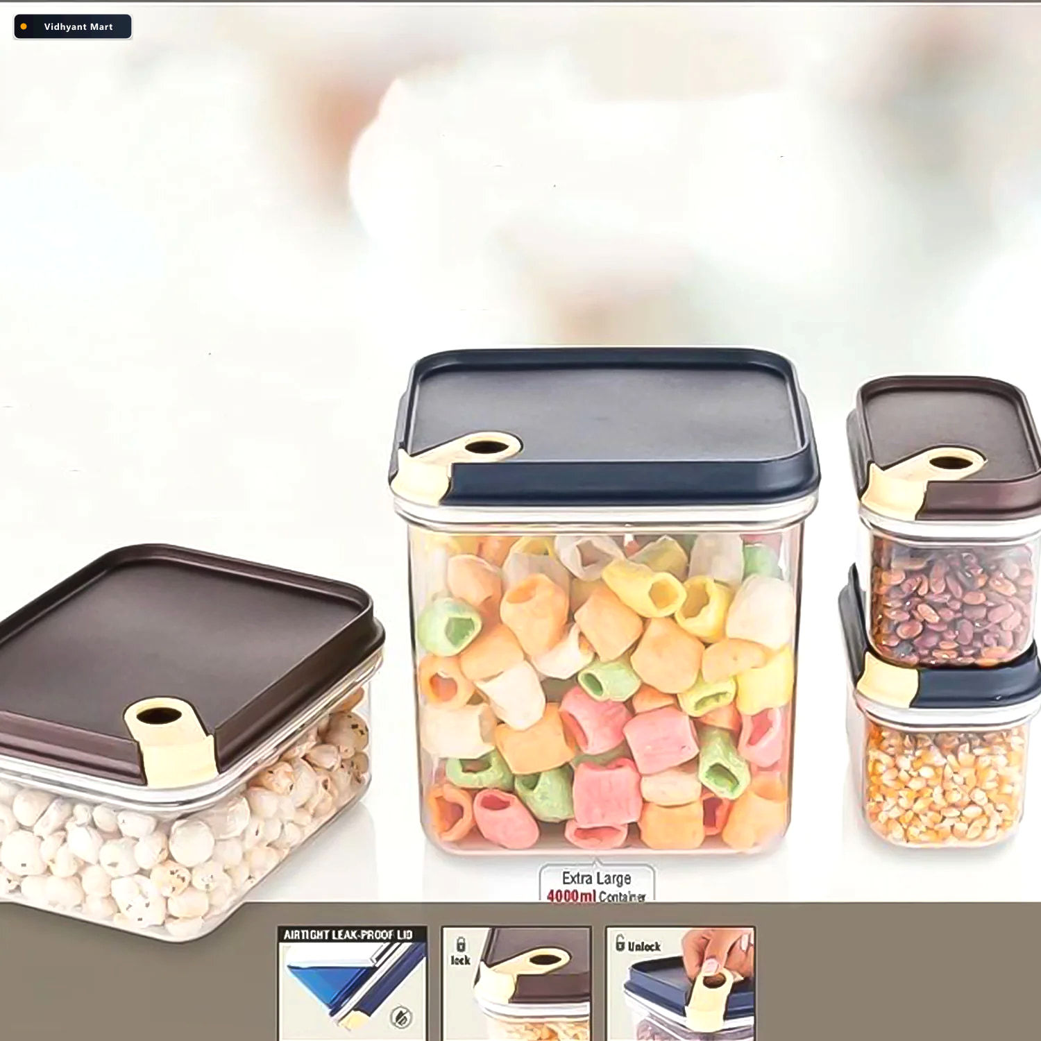 Vidhyant Mart Airtight Food Storage Container Set 4 Pc Vacuum Se 4