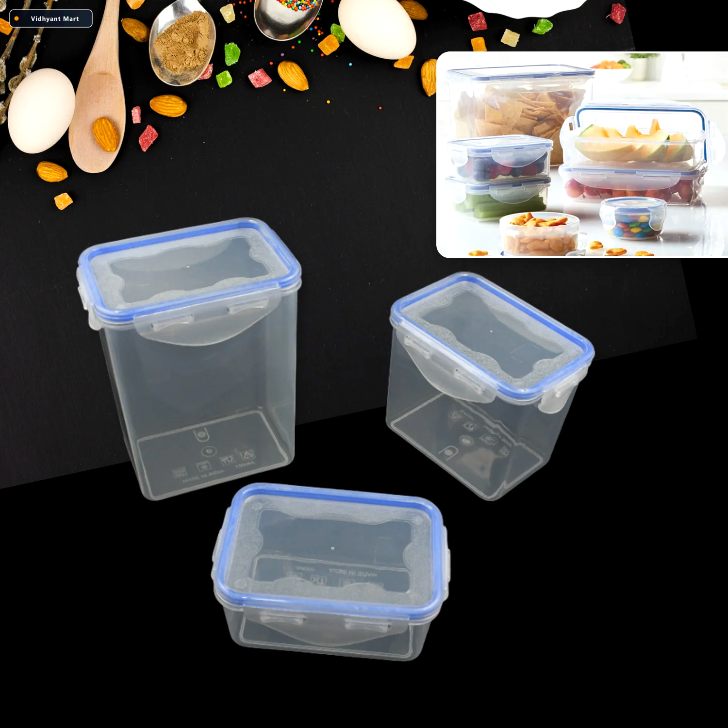Vidhyant Mart Airtight Kitchen Storage Container 3 Pc Food Grade 1
