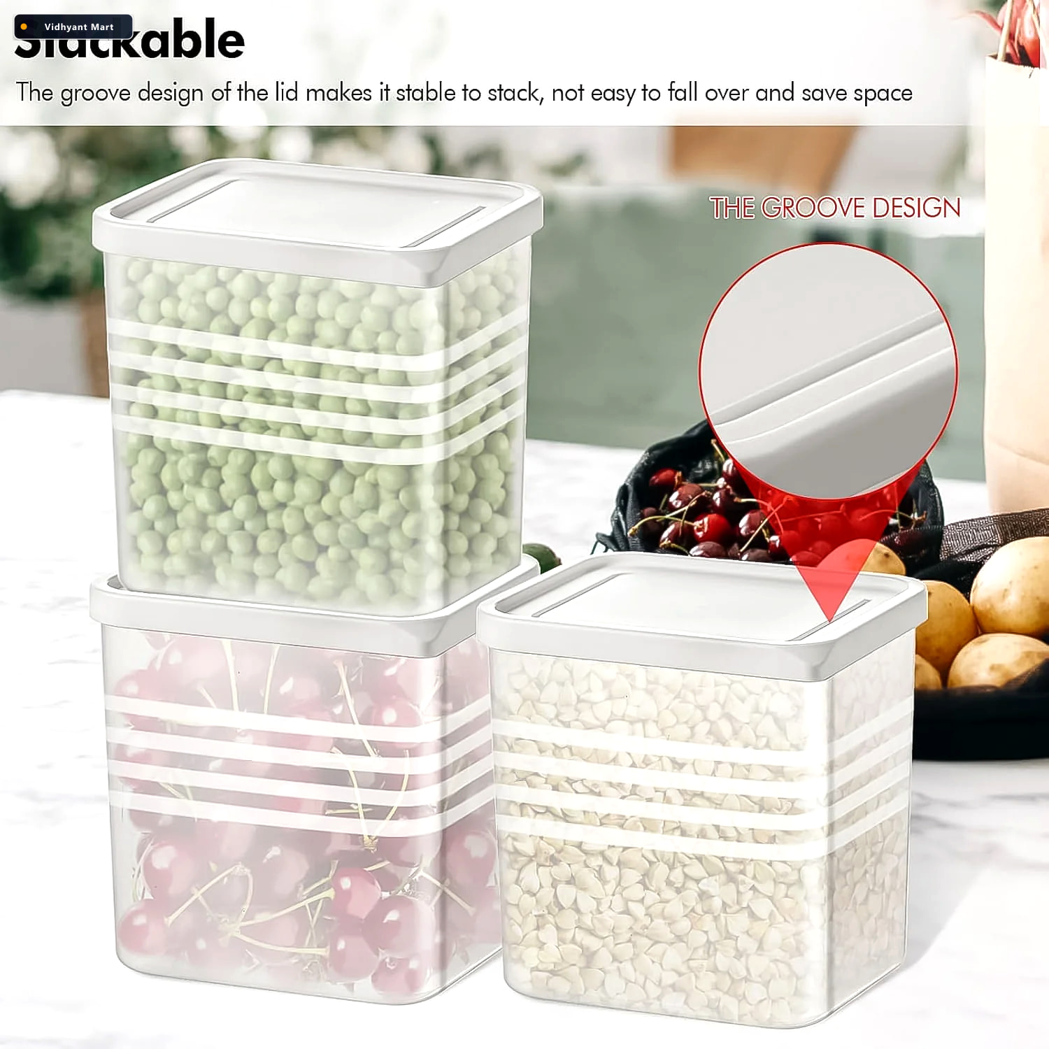 Vidhyant Mart Airtight Square Plastic Food Storage Container Set 3
