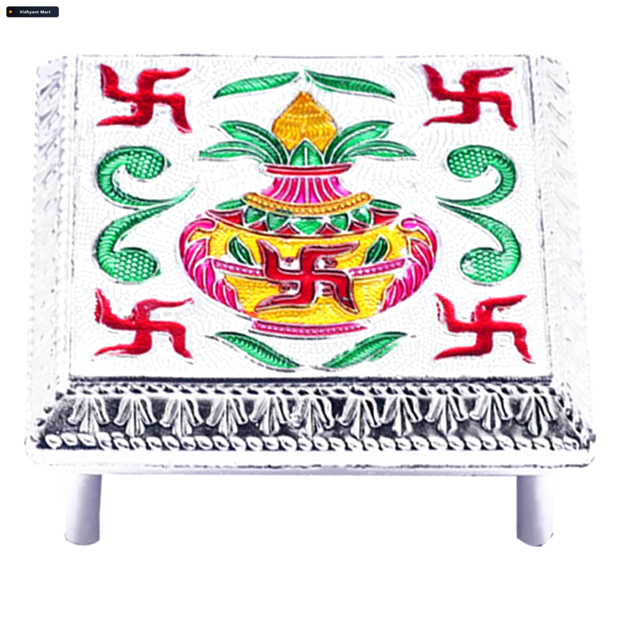Vidhyant Mart Aluminium Foil Bajot Handcrafted Pooja Chowki For 3