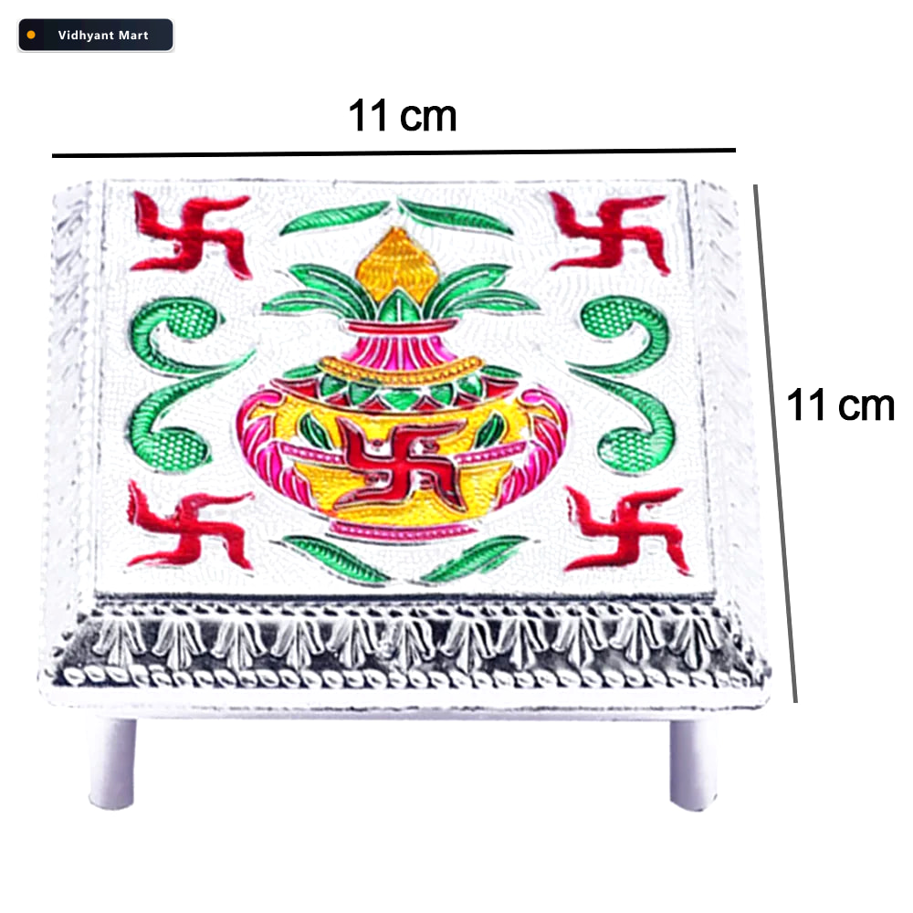 Vidhyant Mart Aluminium Foil Bajot Handcrafted Pooja Chowki For 4