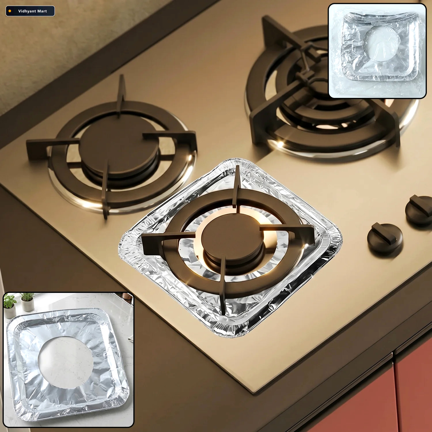 Vidhyant Mart Aluminium Gas Stove Protector Covers 10 Pc Disposa 2