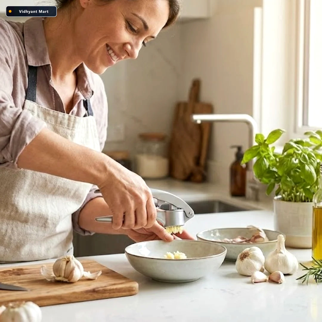 Vidhyant Mart Aluminum Garlic Press Easy To Use Kitchen Tool Too 5
