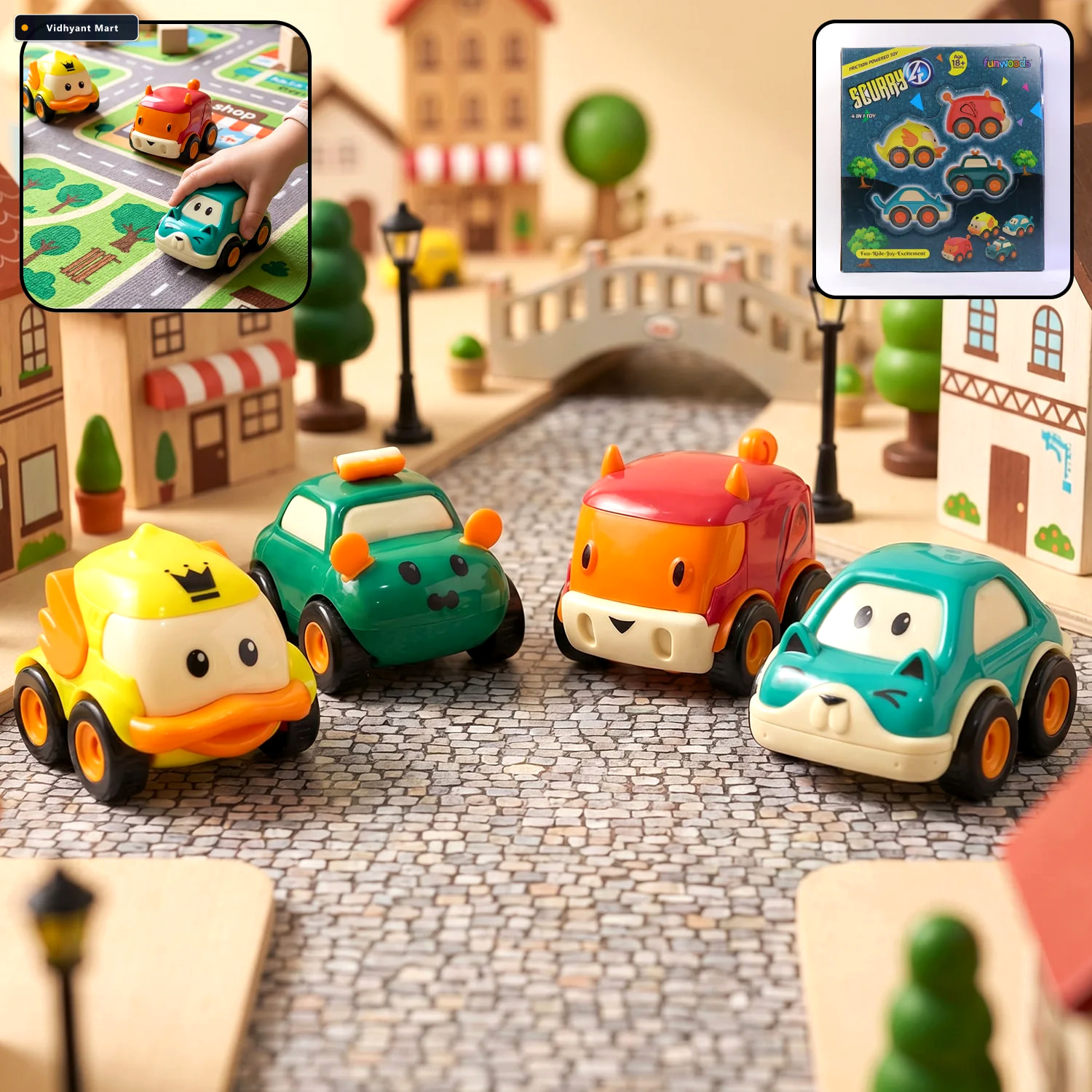 Vidhyant Mart Animal Cartoon Pull Back Toy Car Set 4 Vibrant Min 2