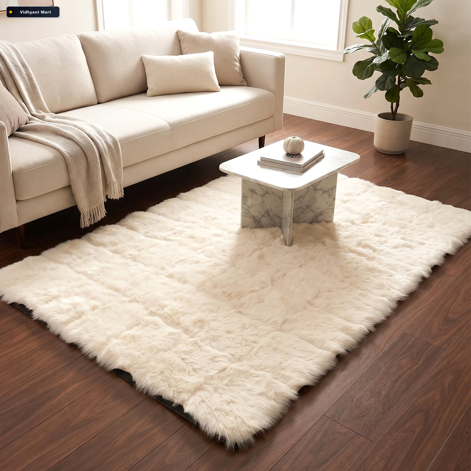 Vidhyant Mart Anti Slip Soft Fluffy Faux Fur Carpet Mat 92 X 56 3