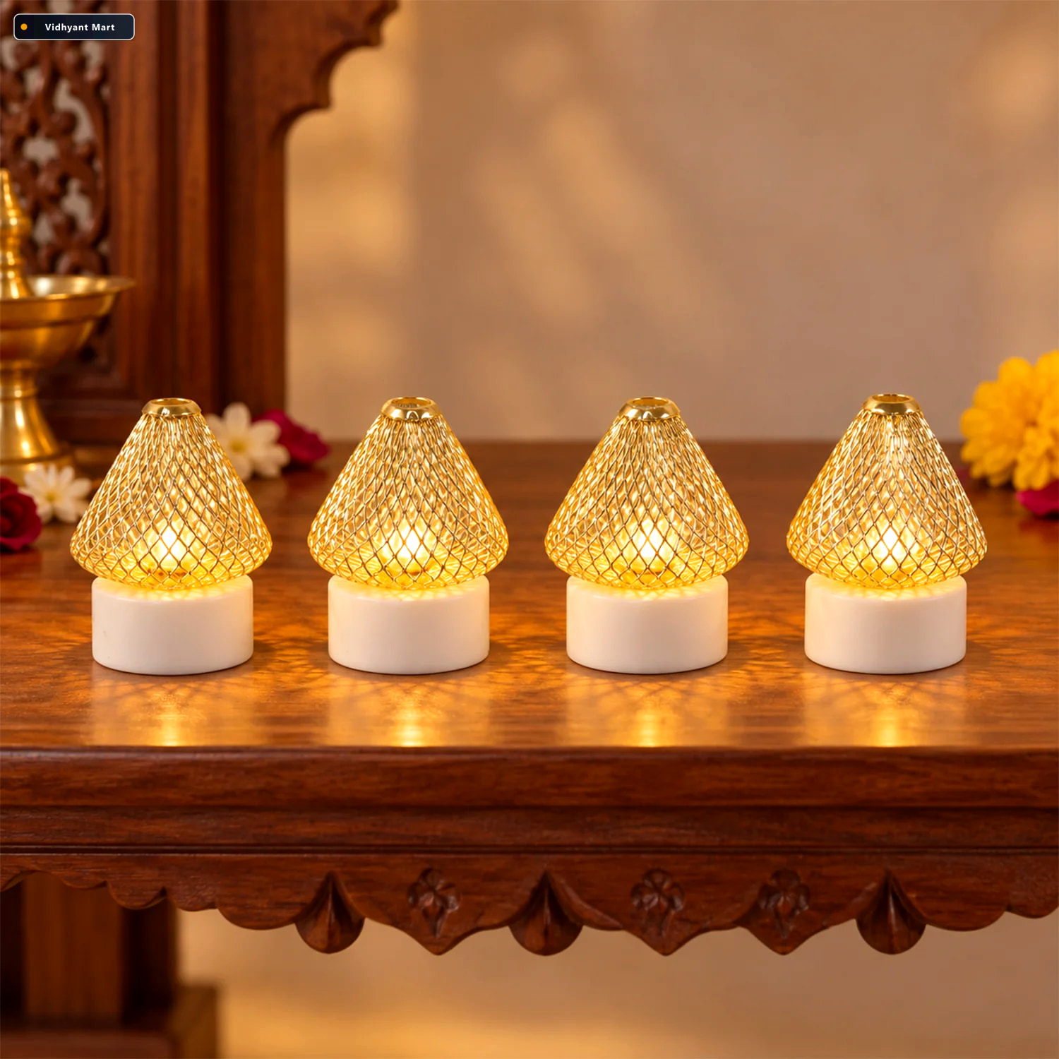 Vidhyant Mart Antique Style Golden Led Tealight Lamps For Festiv 1