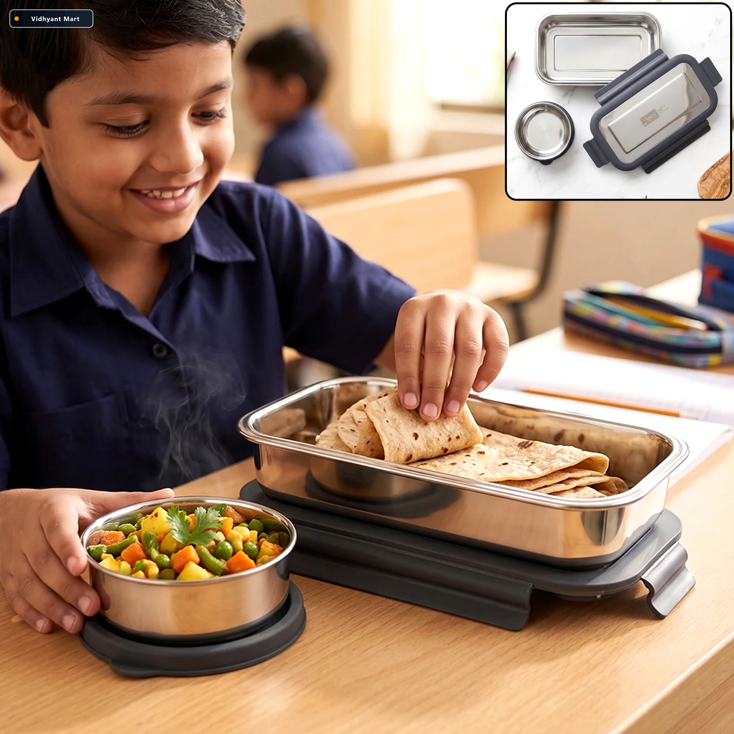 Vidhyant Mart Apex Flexi Stainless Steel Lunch Box Set With Cont 1