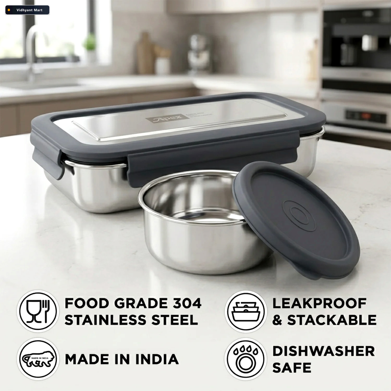 Vidhyant Mart Apex Flexi Stainless Steel Lunch Box Set With Cont 2