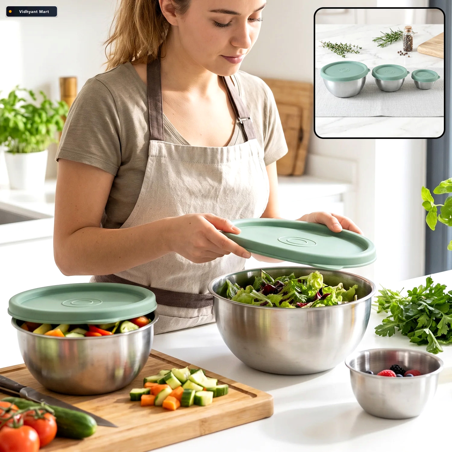 Vidhyant Mart Apex Miny Steel Container Set Mixing Bowls With Li 1