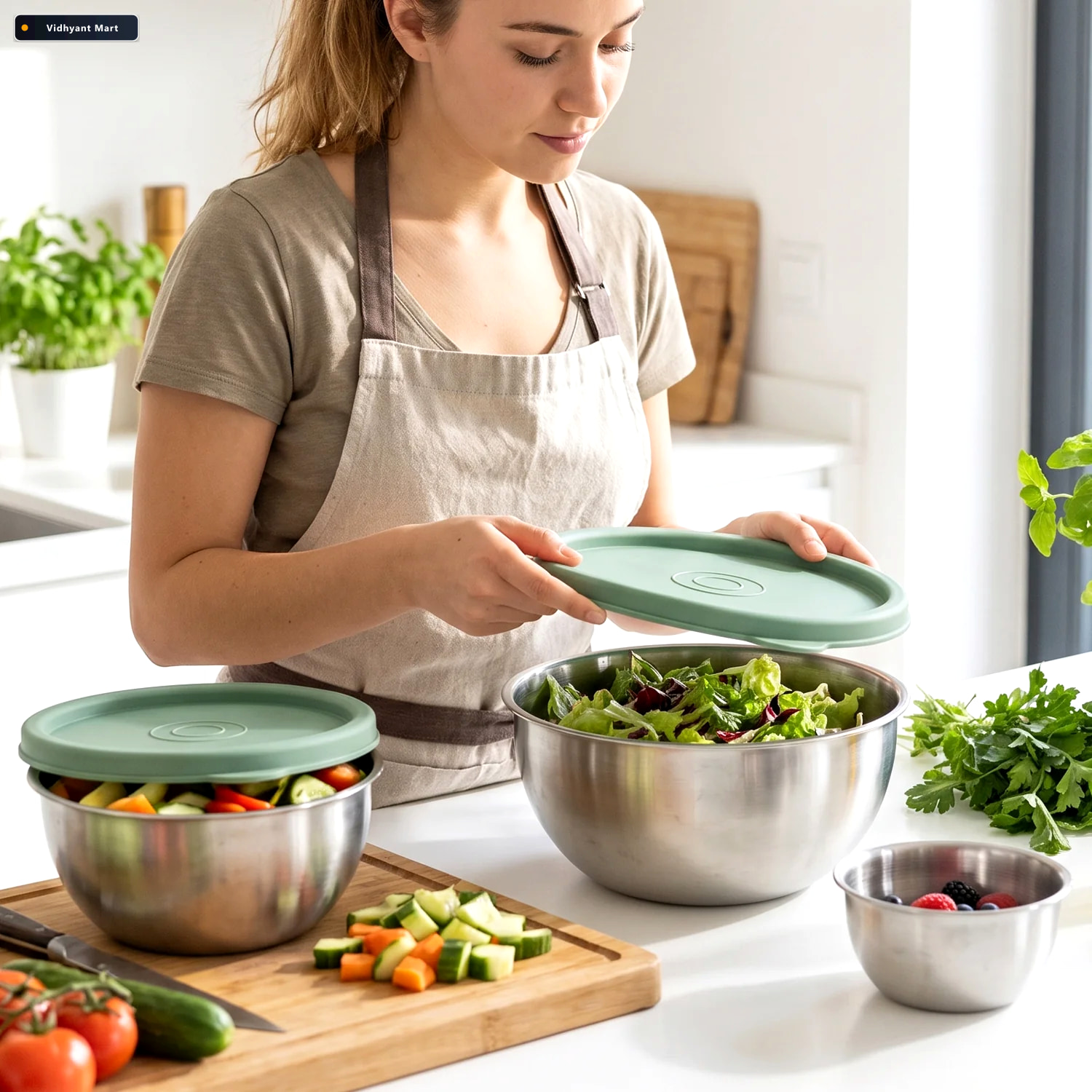 Vidhyant Mart Apex Miny Steel Container Set Mixing Bowls With Li 3