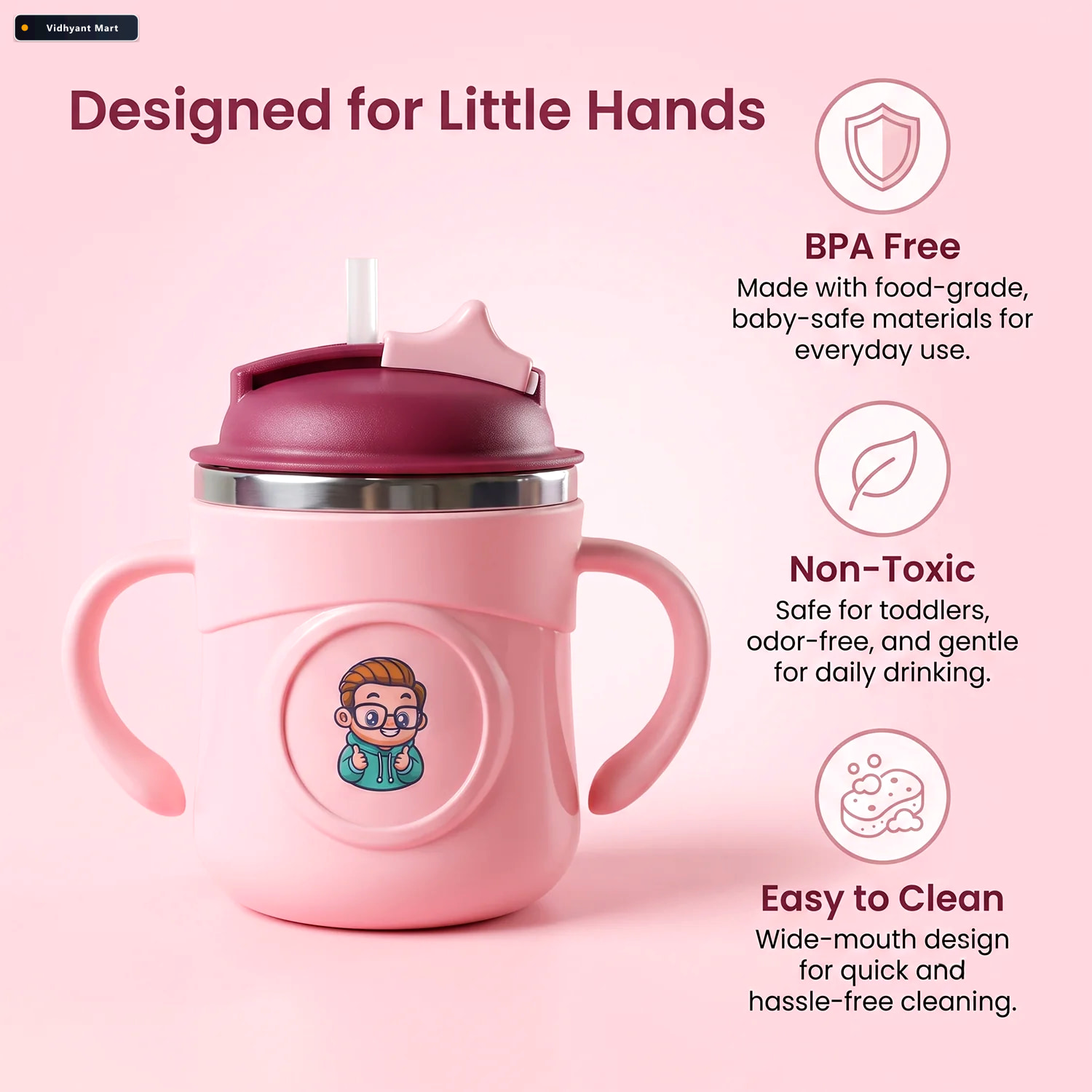 Vidhyant Mart Apex Rio Sipper Cup 250 Ml Kids Straw Bottle With 2