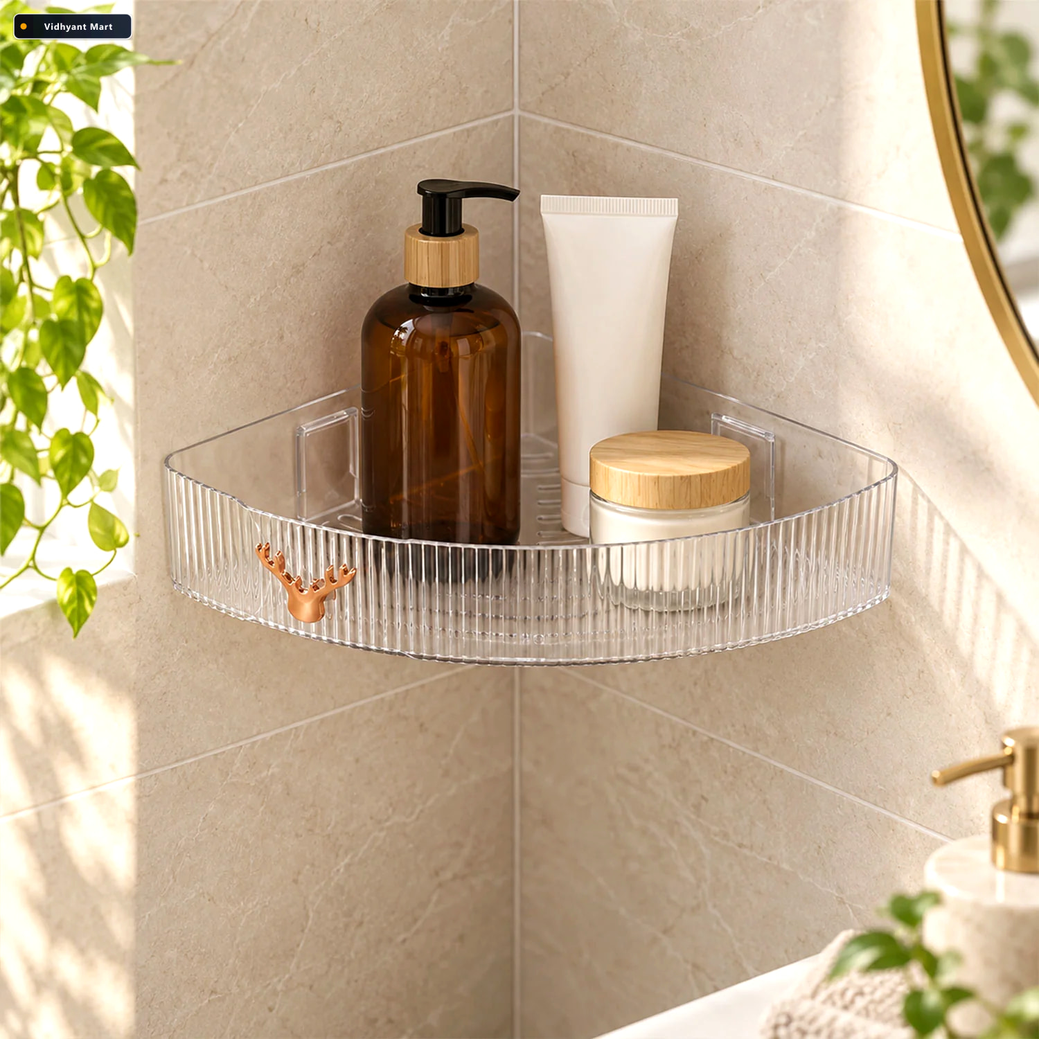 Vidhyant Mart Apex Transparent Corner Rack With Adhesive Mounts 1