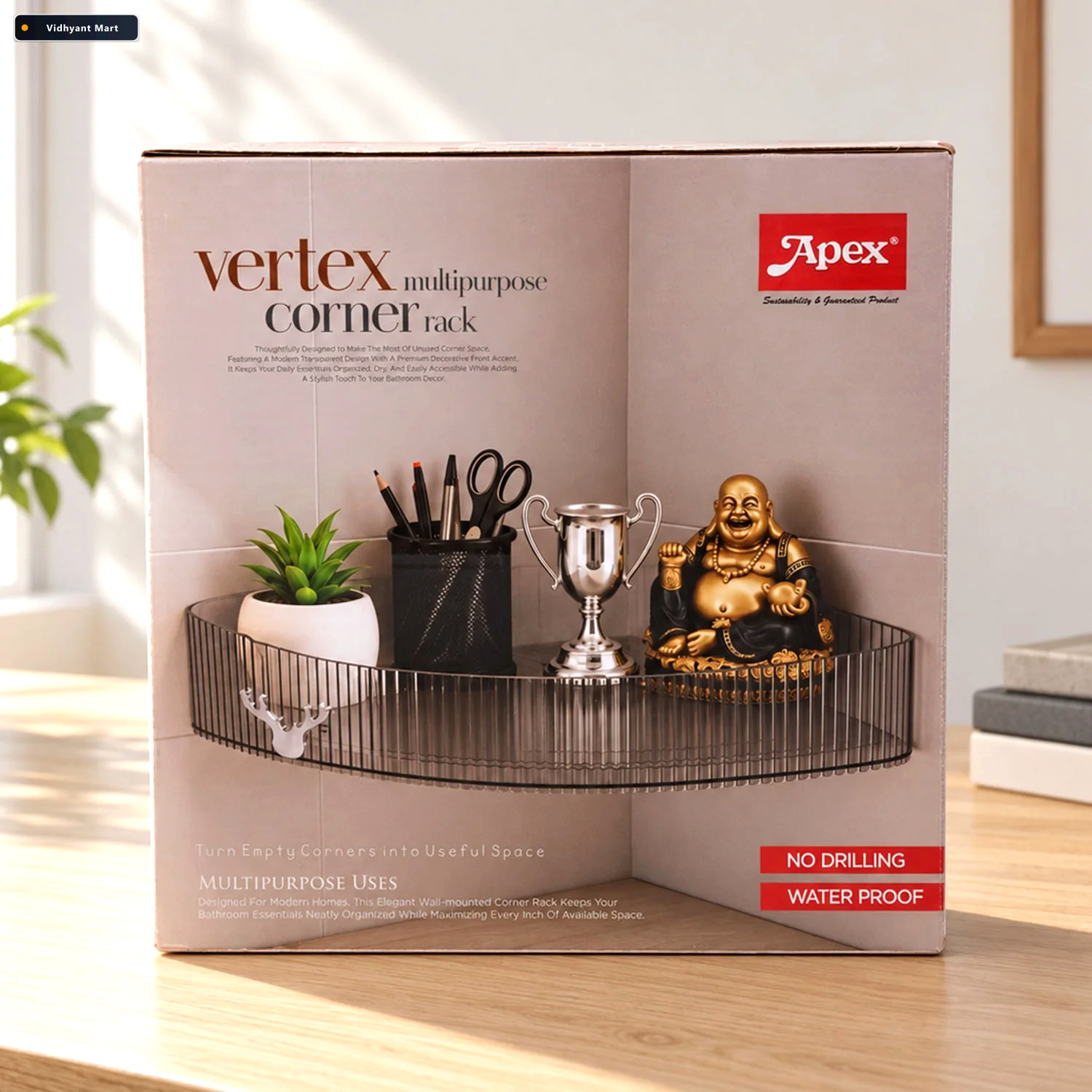 Vidhyant Mart Apex Transparent Corner Rack With Adhesive Mounts 2