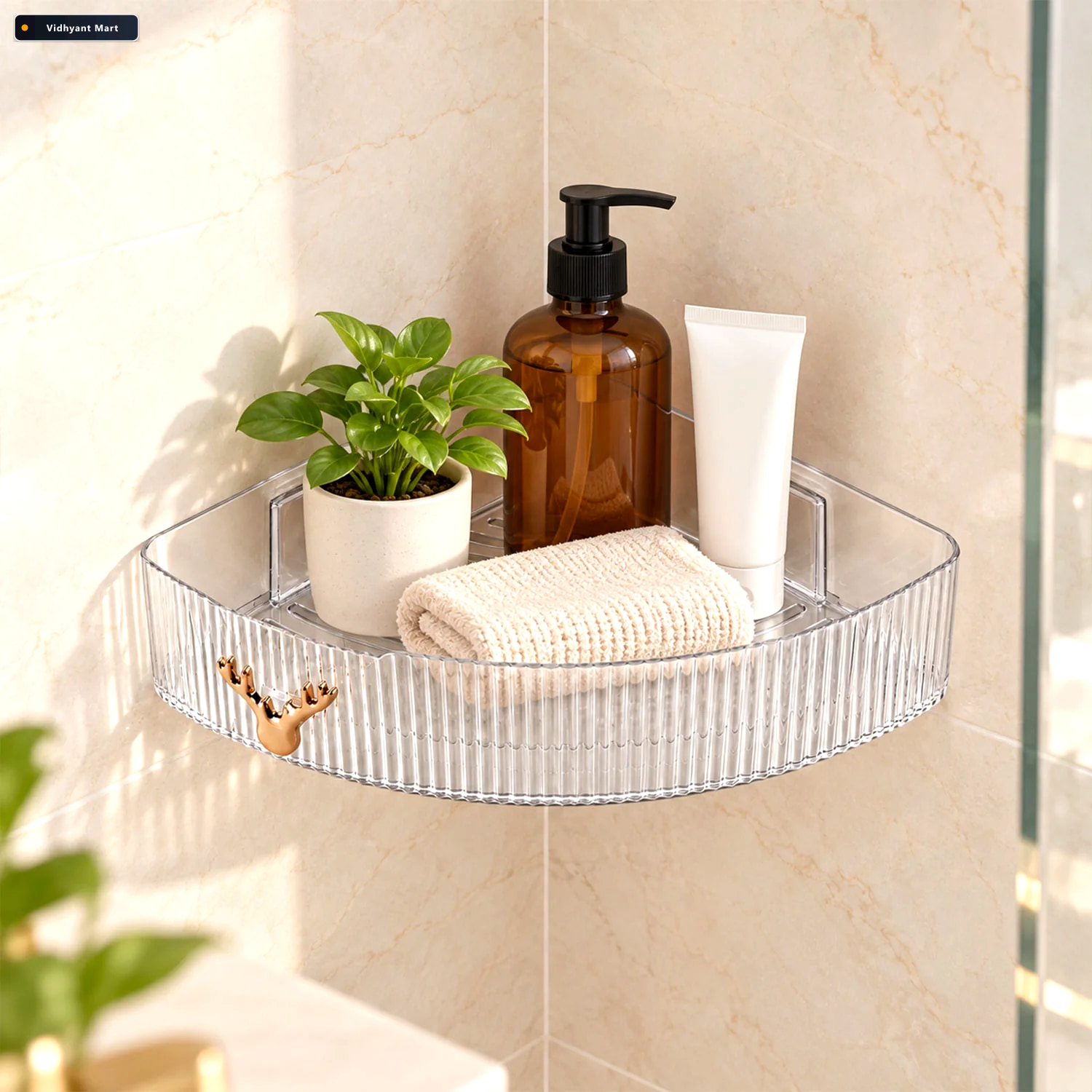 Vidhyant Mart Apex Transparent Corner Rack With Adhesive Mounts 3