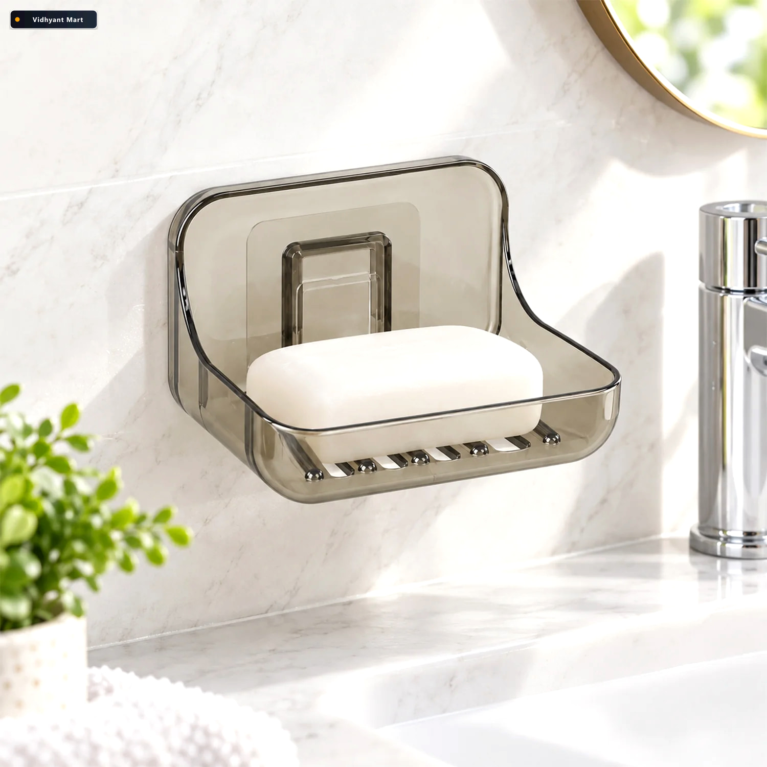 Vidhyant Mart Apex Wall Mounted Soap Holder With Drain Adhesive 1