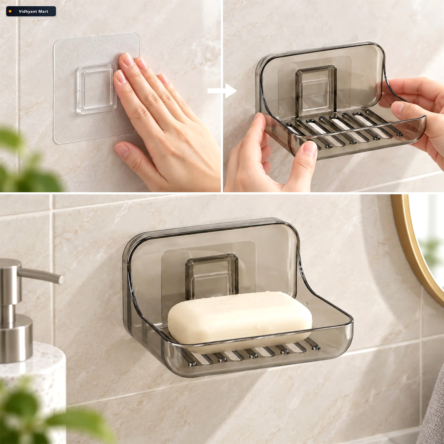 Vidhyant Mart Apex Wall Mounted Soap Holder With Drain Adhesive 3