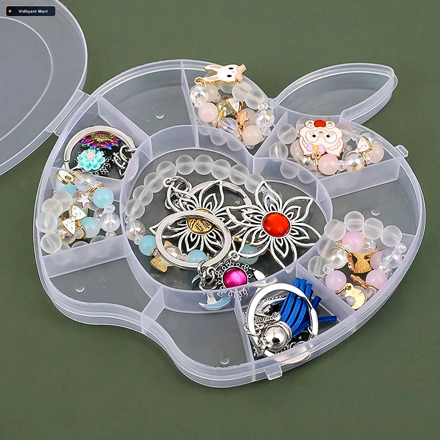 Vidhyant Mart Apple Shape Jewellery Box Transparent Plastic Orga 3