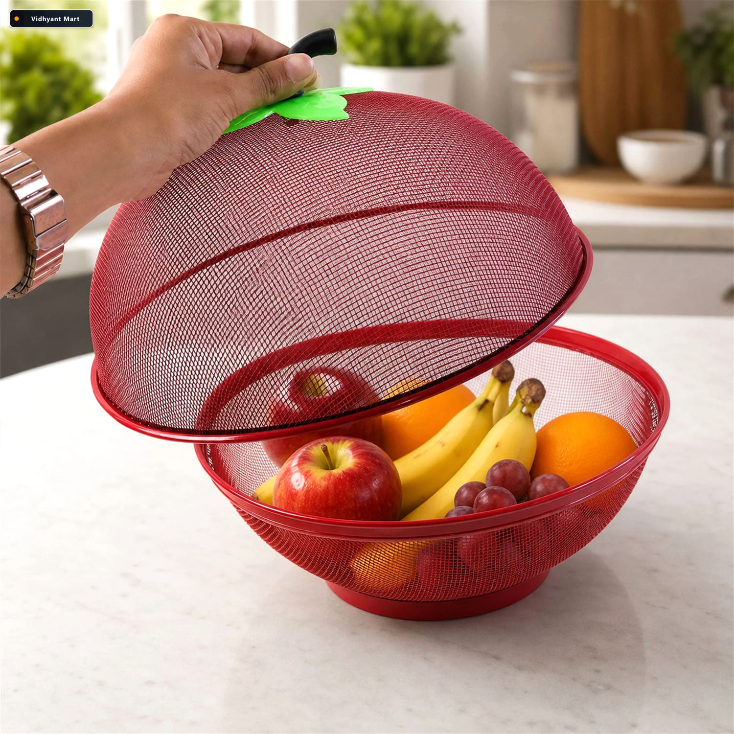 Vidhyant Mart Apple Shaped Metal Net Fruit Basket Stylish Kitche 2