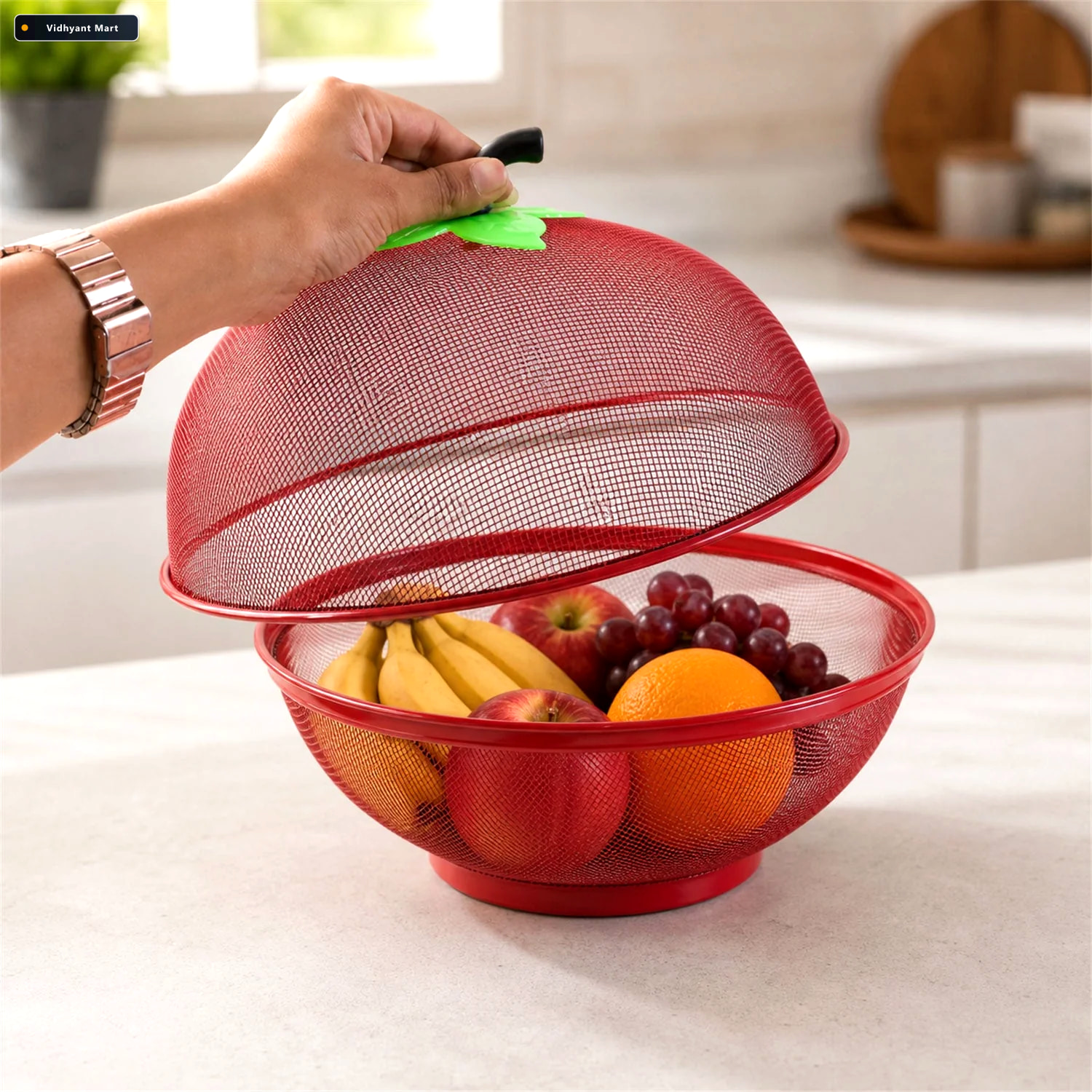 Vidhyant Mart Apple Shaped Metal Net Fruit Basket Stylish Kitche 3