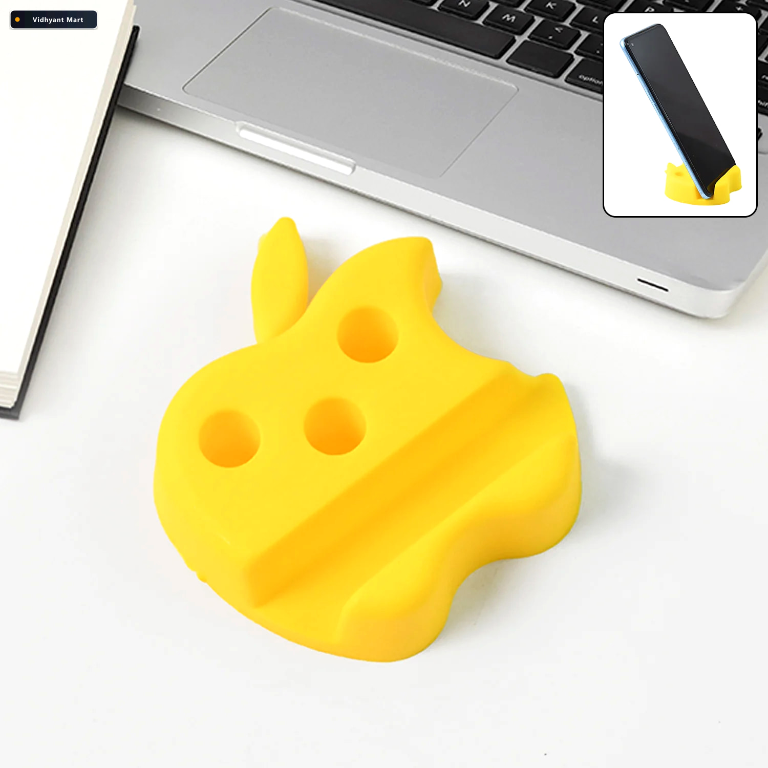 Vidhyant Mart Apple Shaped Mobile Stand With Pen Holder Dual Fun 1