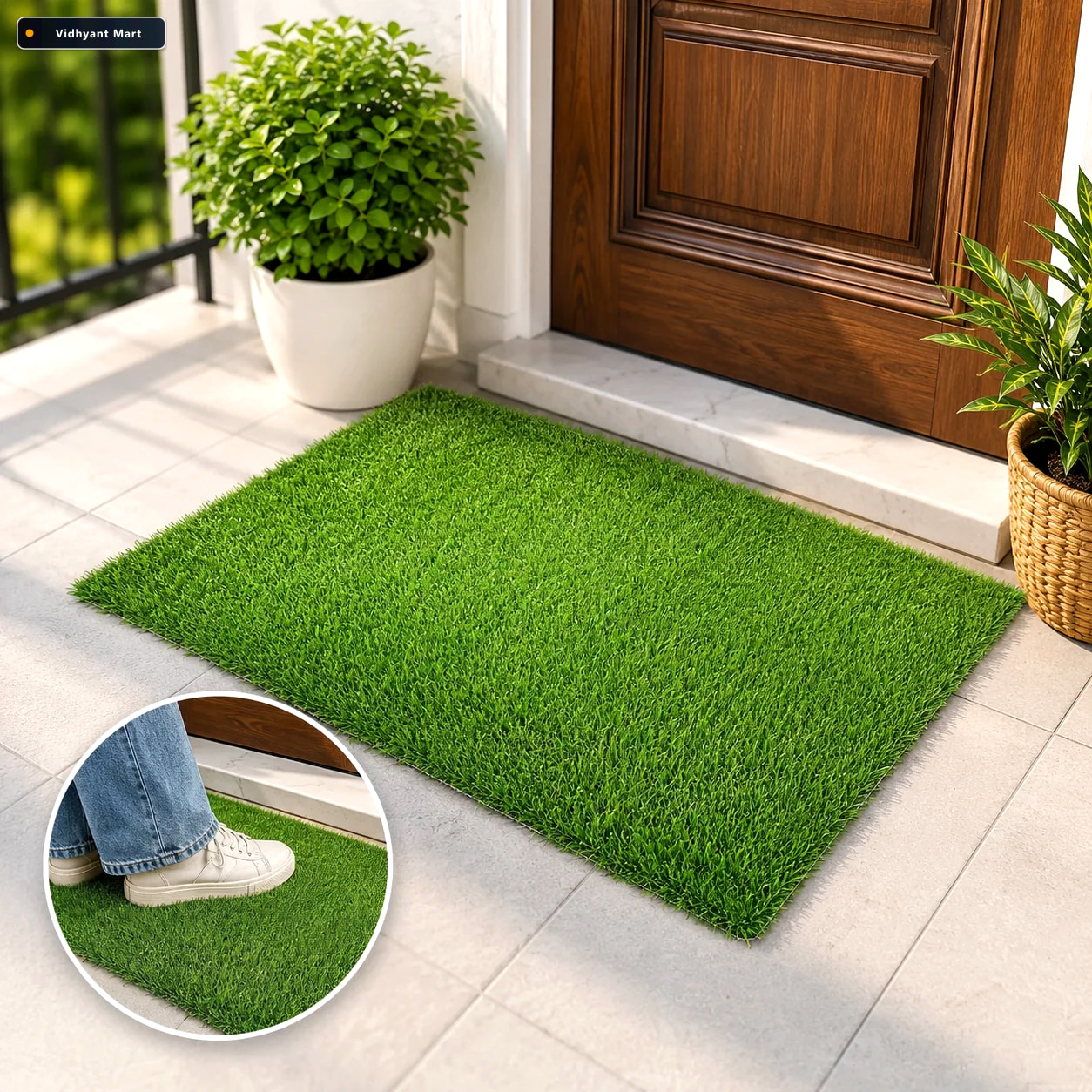 Vidhyant Mart Artificial Grass Mat Durable Balcony Doormat Turf 1