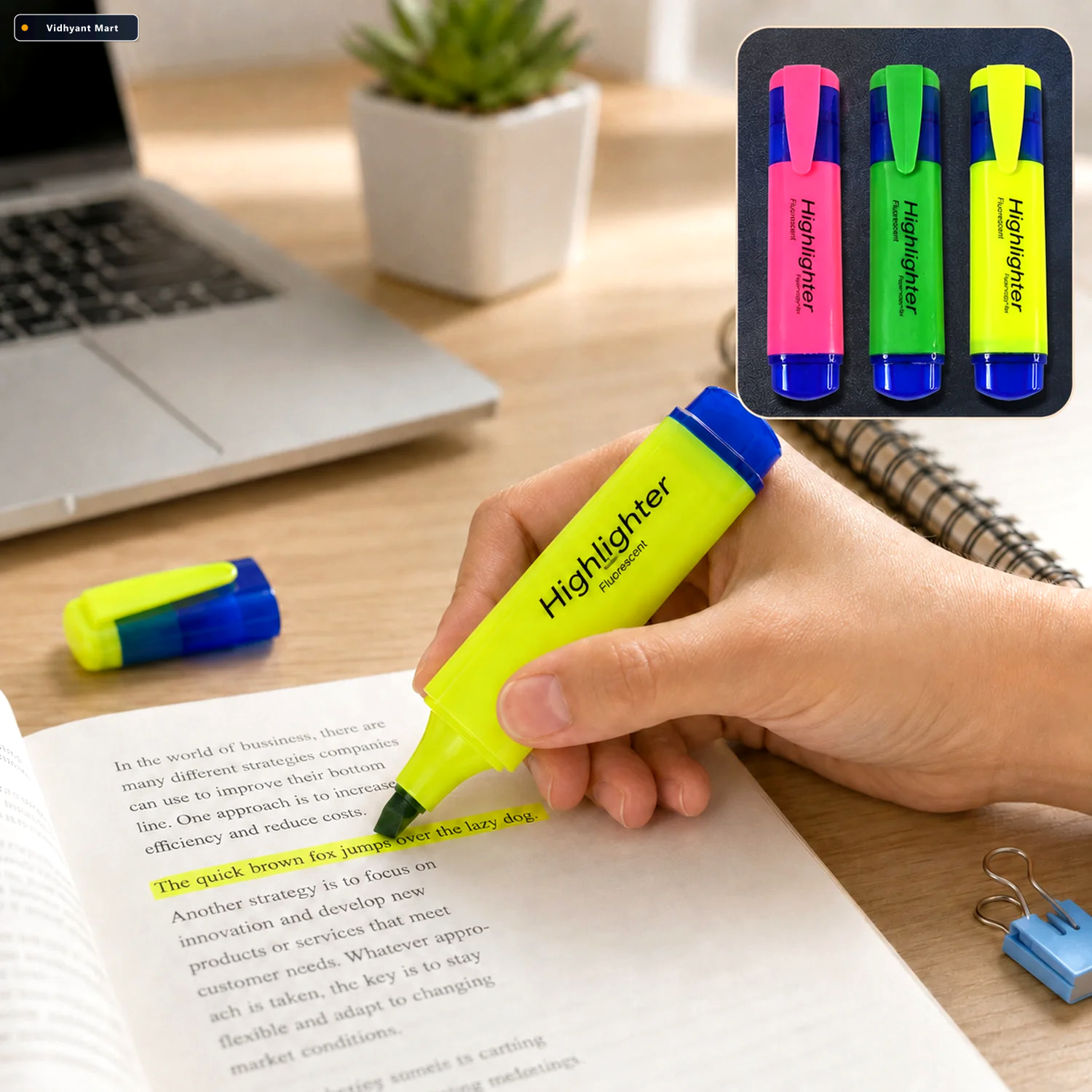 Vidhyant Mart Assorted Color Highlighter Pens Water Based Broad 1