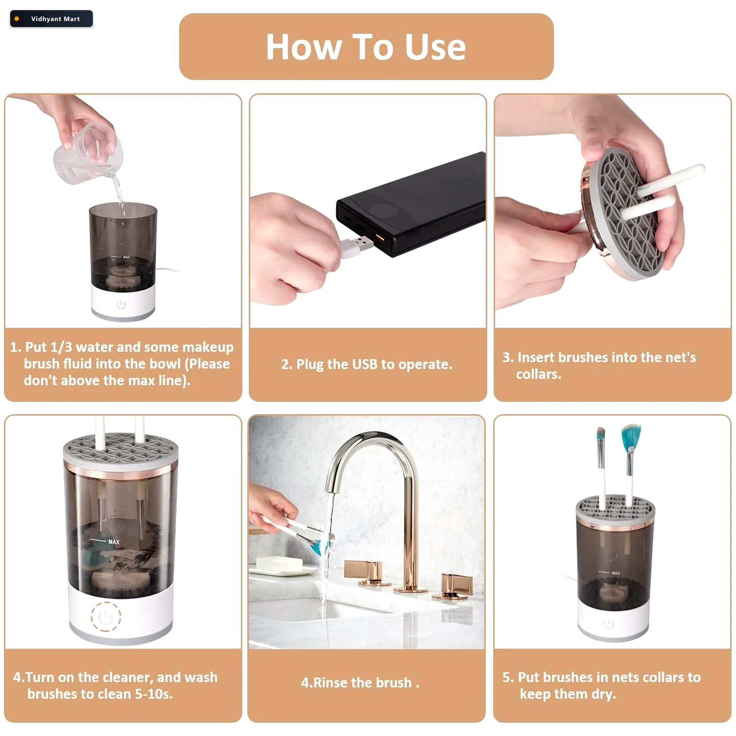 Vidhyant Mart Automatic Makeup Brush Cleaner Fast Hygienic Beaut 4