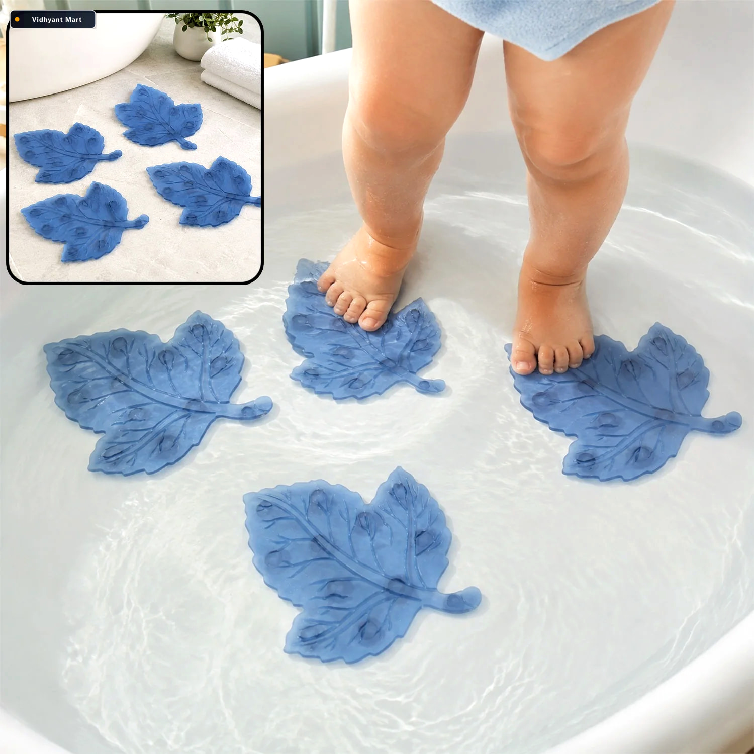 Vidhyant Mart Baby Anti Slip Bath Mat Leaf Shaped Pvc 4 Pc Set C 1