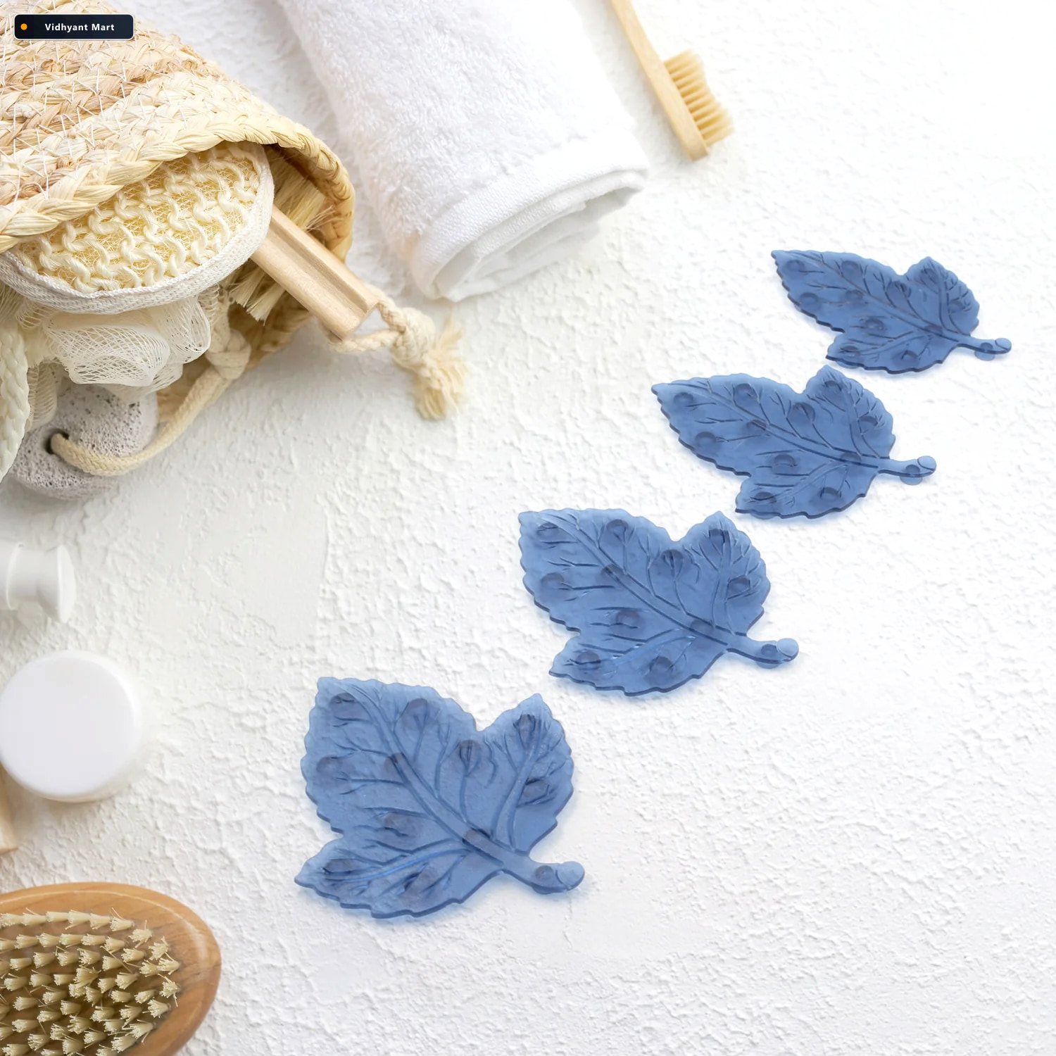 Vidhyant Mart Baby Anti Slip Bath Mat Leaf Shaped Pvc 4 Pc Set C 2