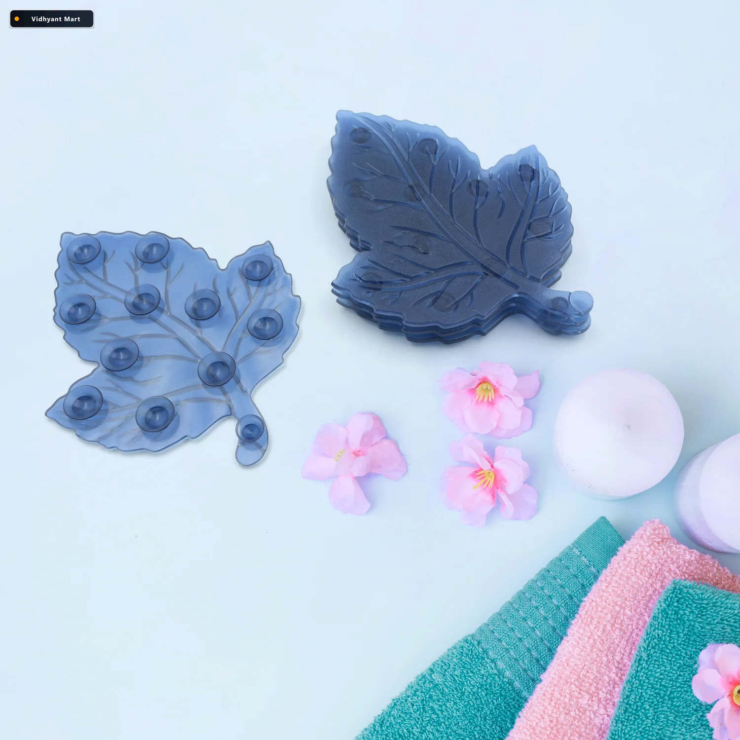Vidhyant Mart Baby Anti Slip Bath Mat Leaf Shaped Pvc 4 Pc Set C 3