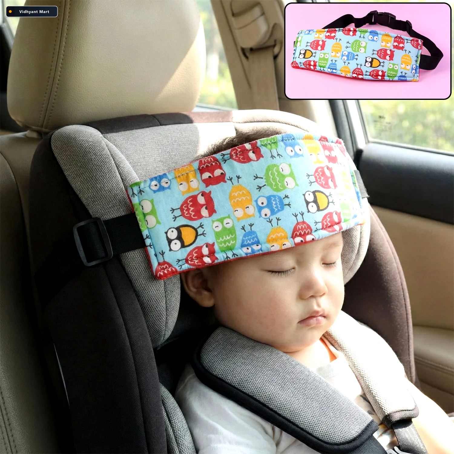 Vidhyant Mart Baby Car Seat Head Support Strap Adjustable Padded 1