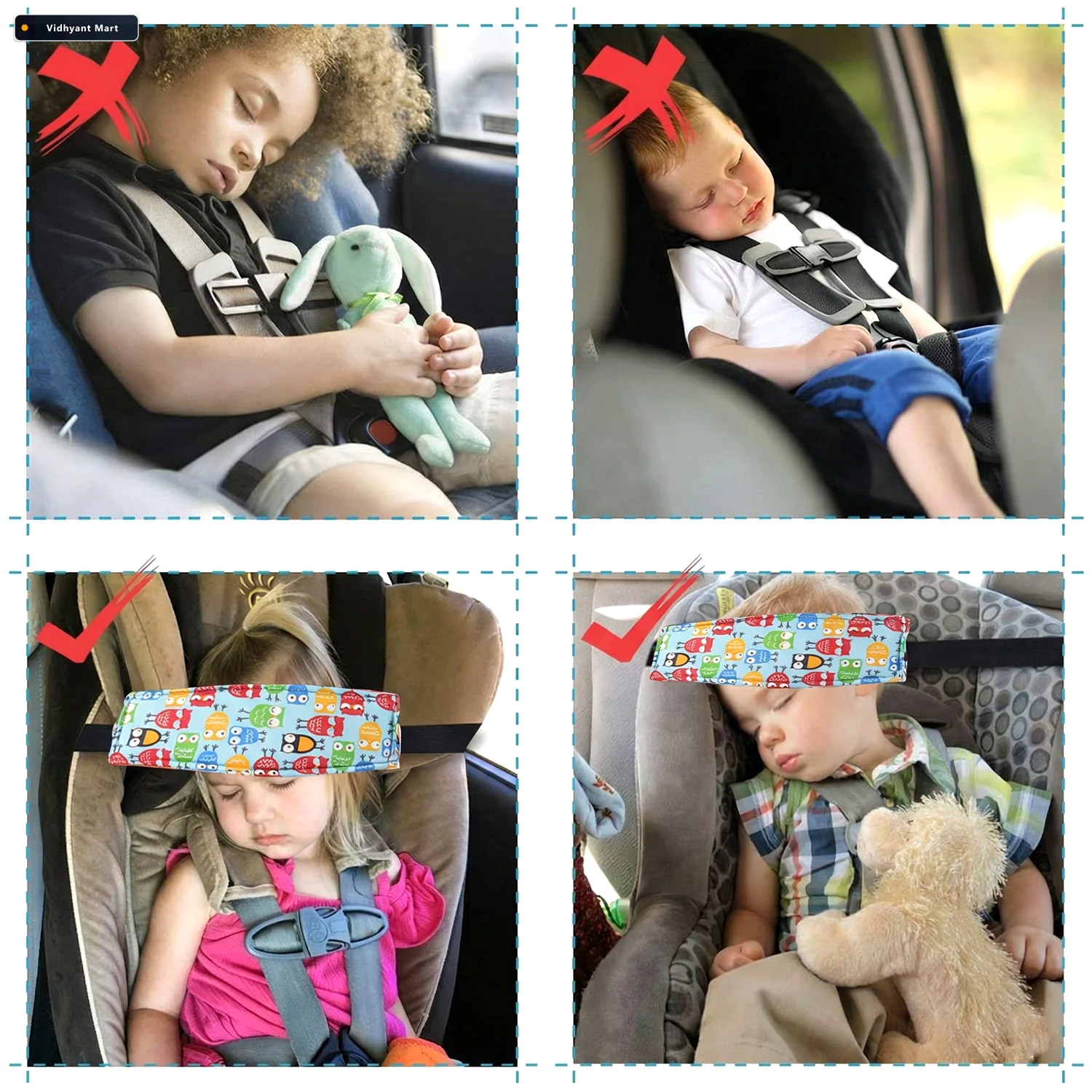 Vidhyant Mart Baby Car Seat Head Support Strap Adjustable Padded 3