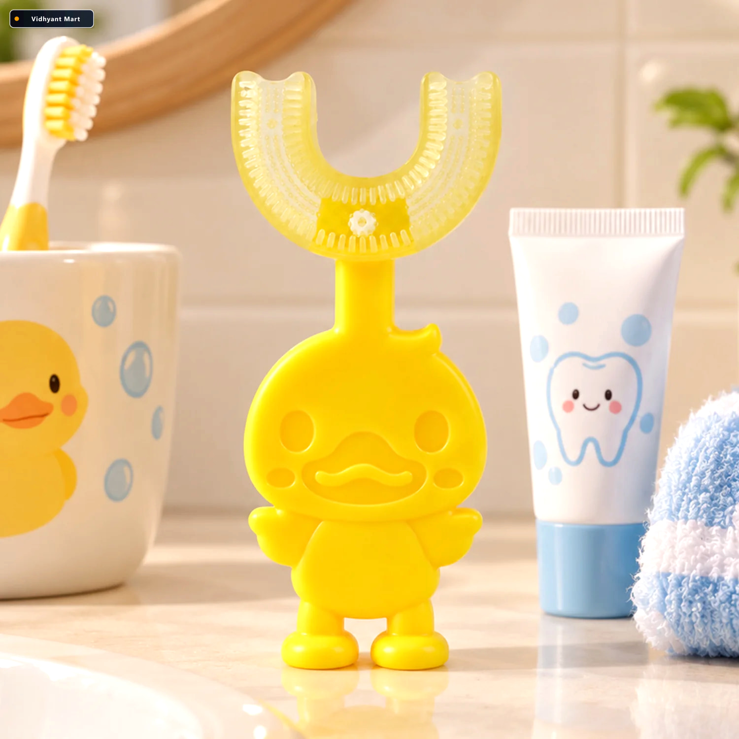 Vidhyant Mart Baby Duck Shape Silicone Toothbrush With Soft Bris 2