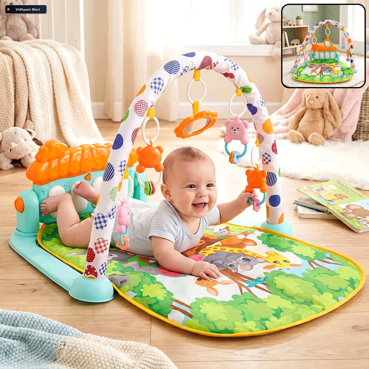 Vidhyant Mart Baby Piano Gym Activity Play Mat With Hanging Toys 1