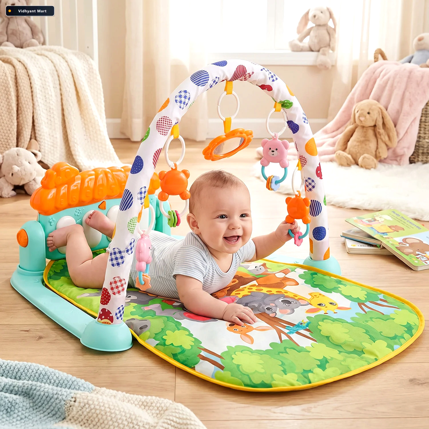 Vidhyant Mart Baby Piano Gym Activity Play Mat With Hanging Toys 2