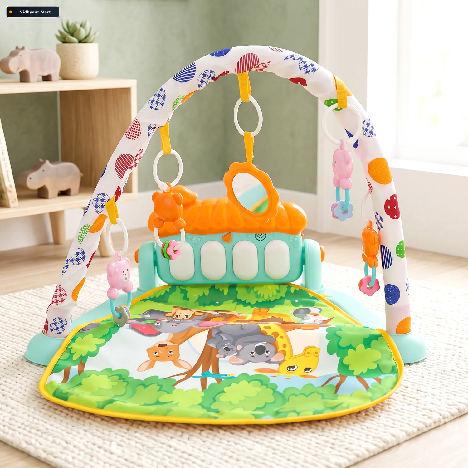 Vidhyant Mart Baby Piano Gym Activity Play Mat With Hanging Toys 3