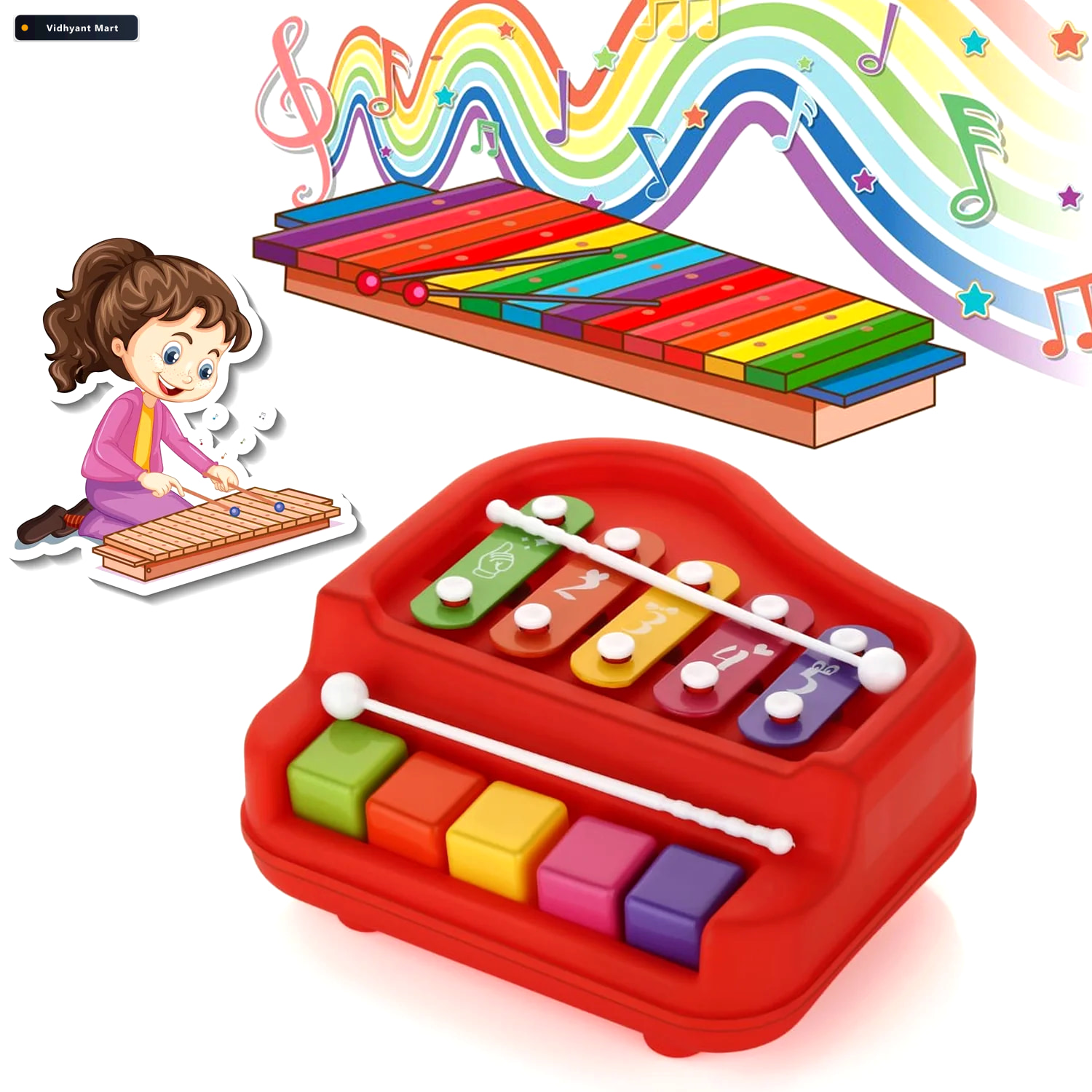 Vidhyant Mart Baby Piano Xylophone 2 In 1 Musical Toy For Toddle 2
