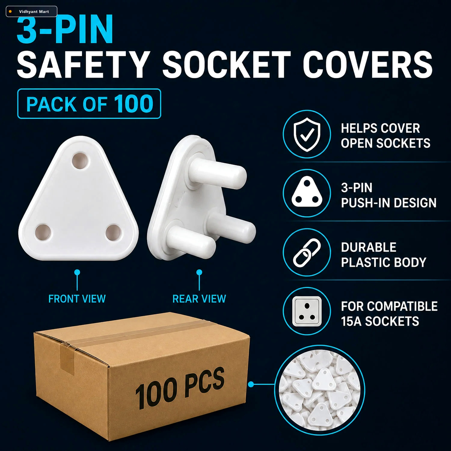 Vidhyant Mart Baby Safety Socket Cover 100 Pc Outlet Plug Protec 2