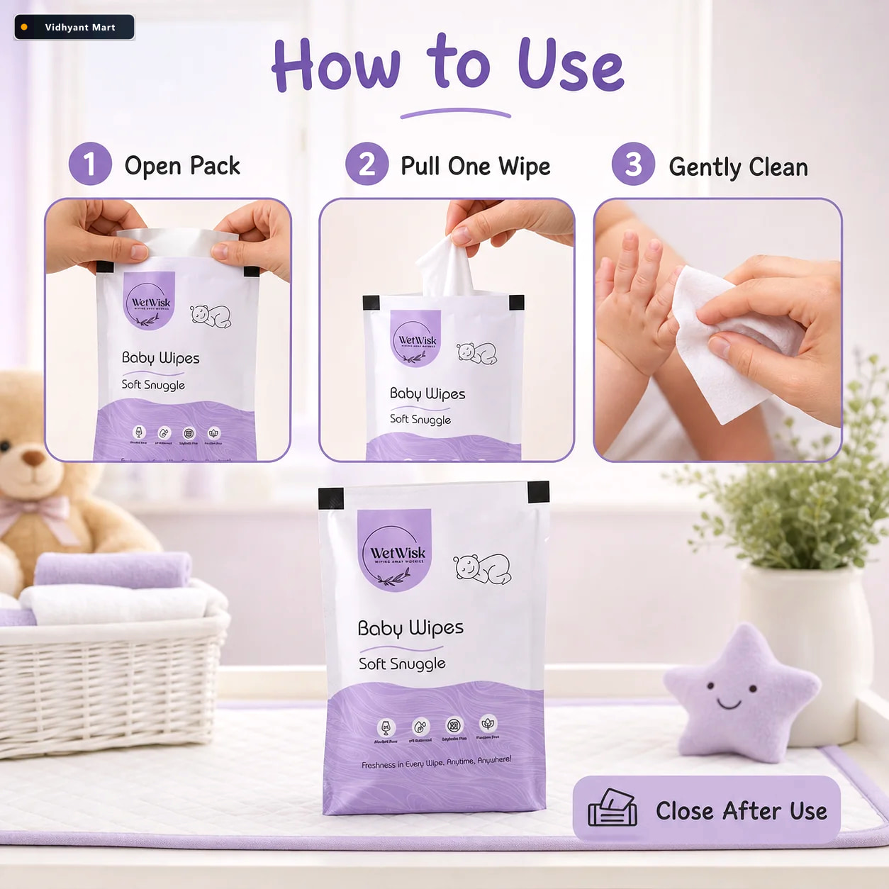 Vidhyant Mart Baby Wet Wipes Gentle Hypoallergenic Alcohol Free 4