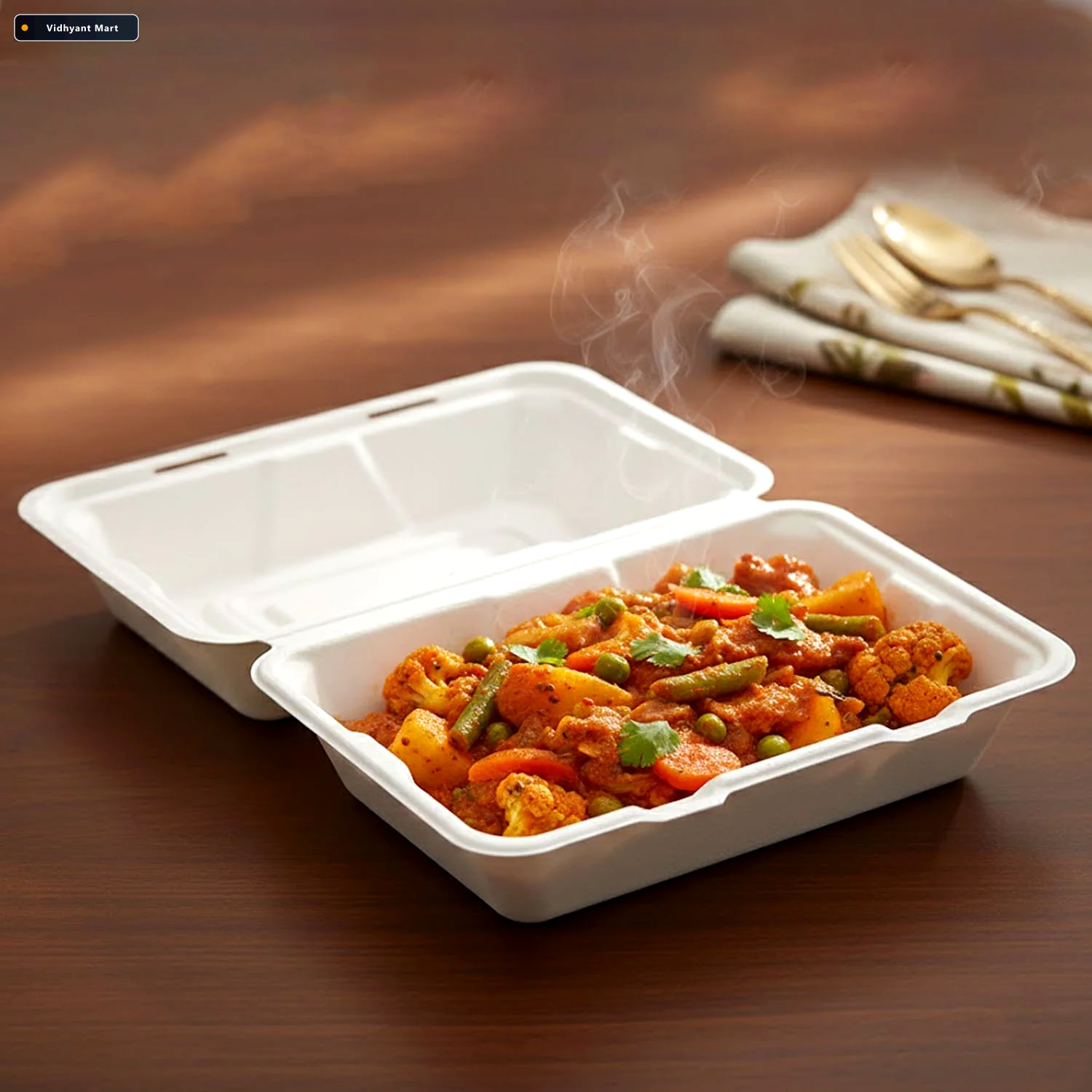 Vidhyant Mart Bagasse Clamshell Food Box Eco Friendly 9x6 Inch D 4