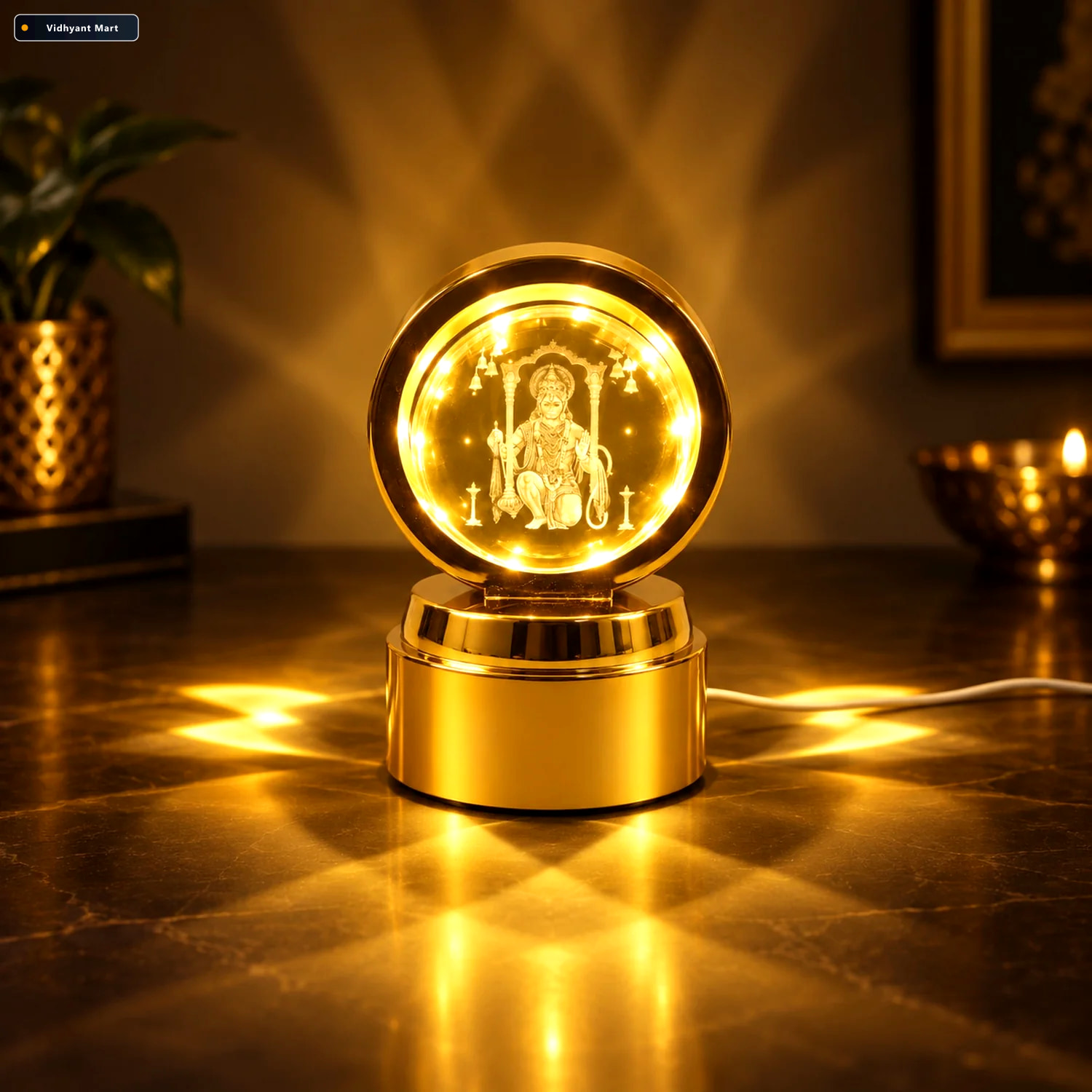 Vidhyant Mart Bajrang Bali 3d Crystal Ball Night Light Soothing 1