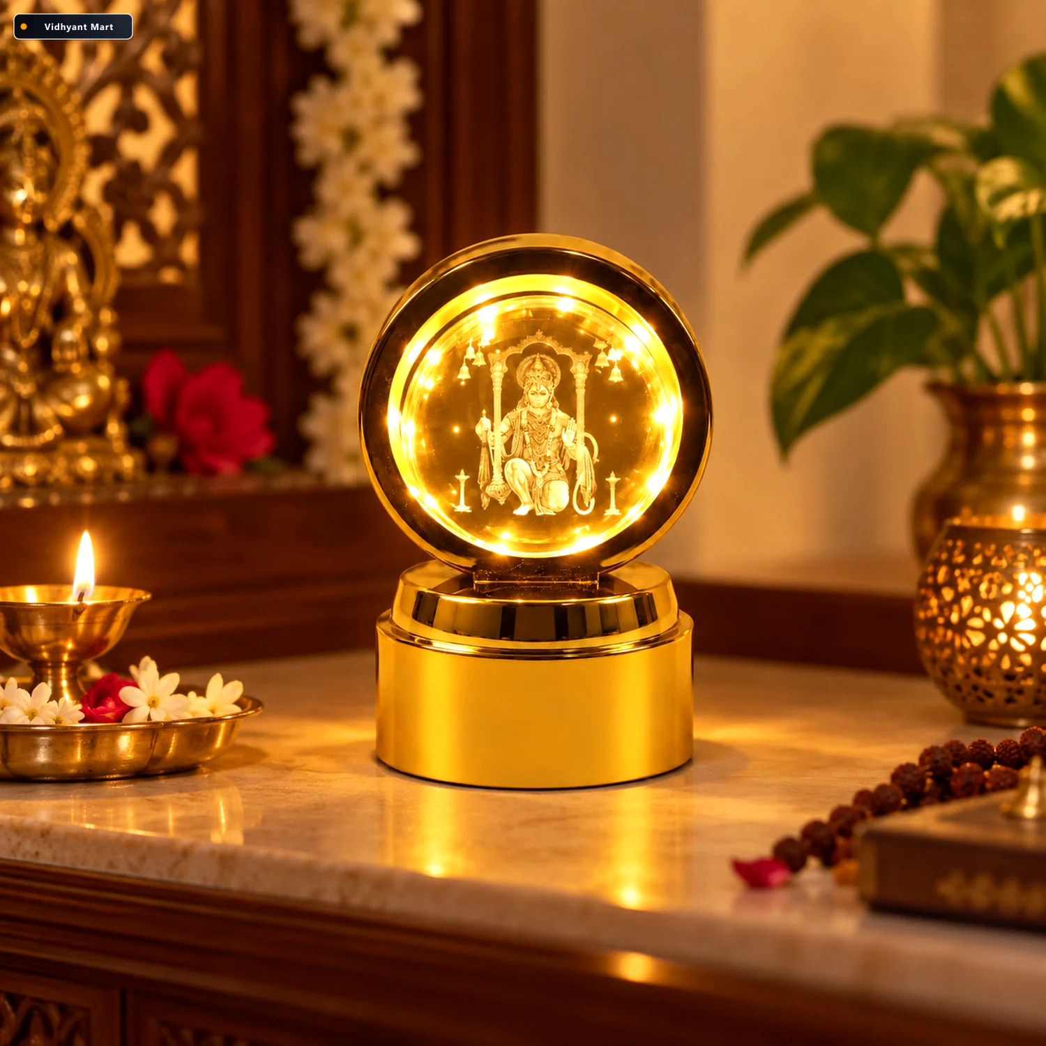 Vidhyant Mart Bajrang Bali 3d Crystal Ball Night Light Soothing 3