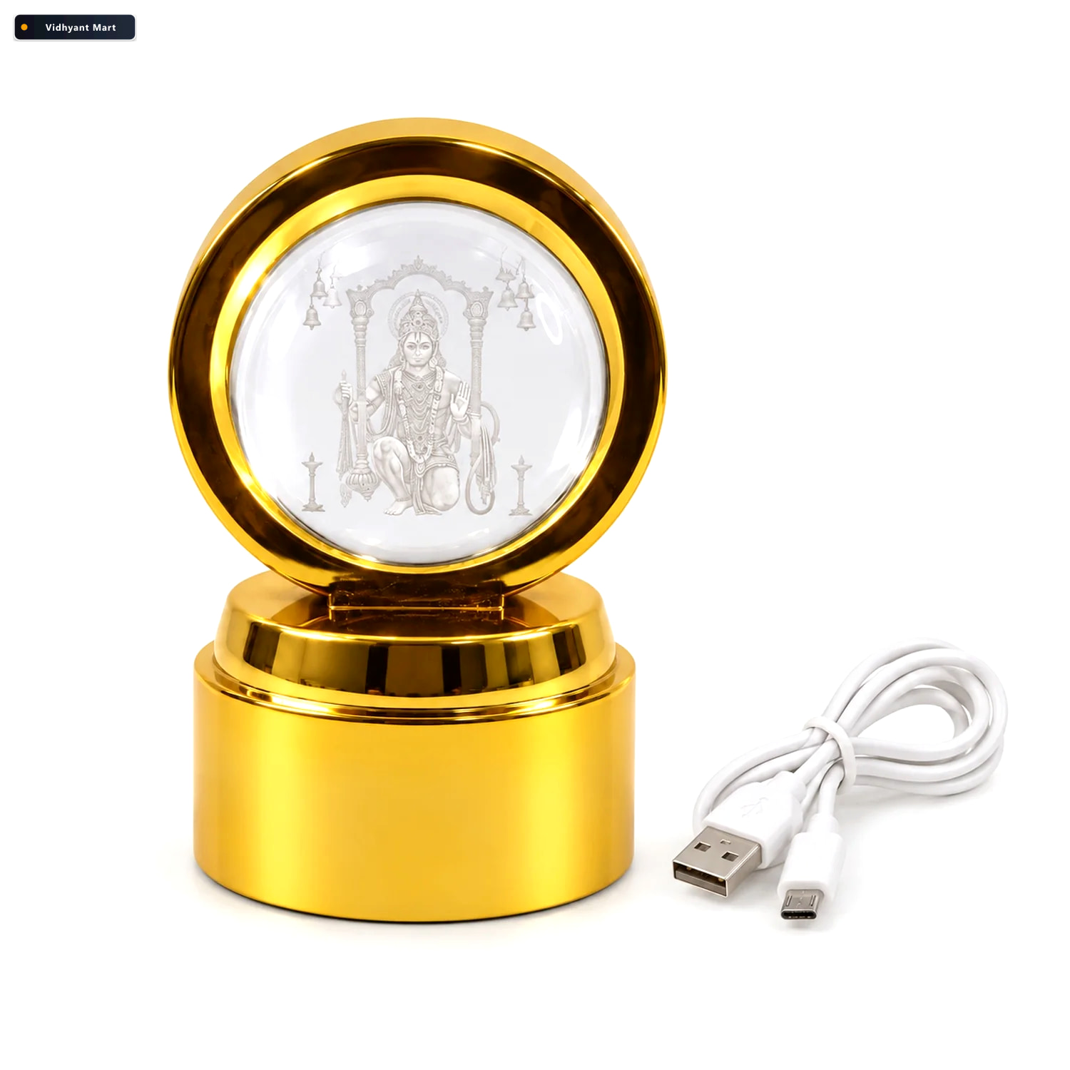 Vidhyant Mart Bajrang Bali 3d Crystal Ball Night Light Soothing 4