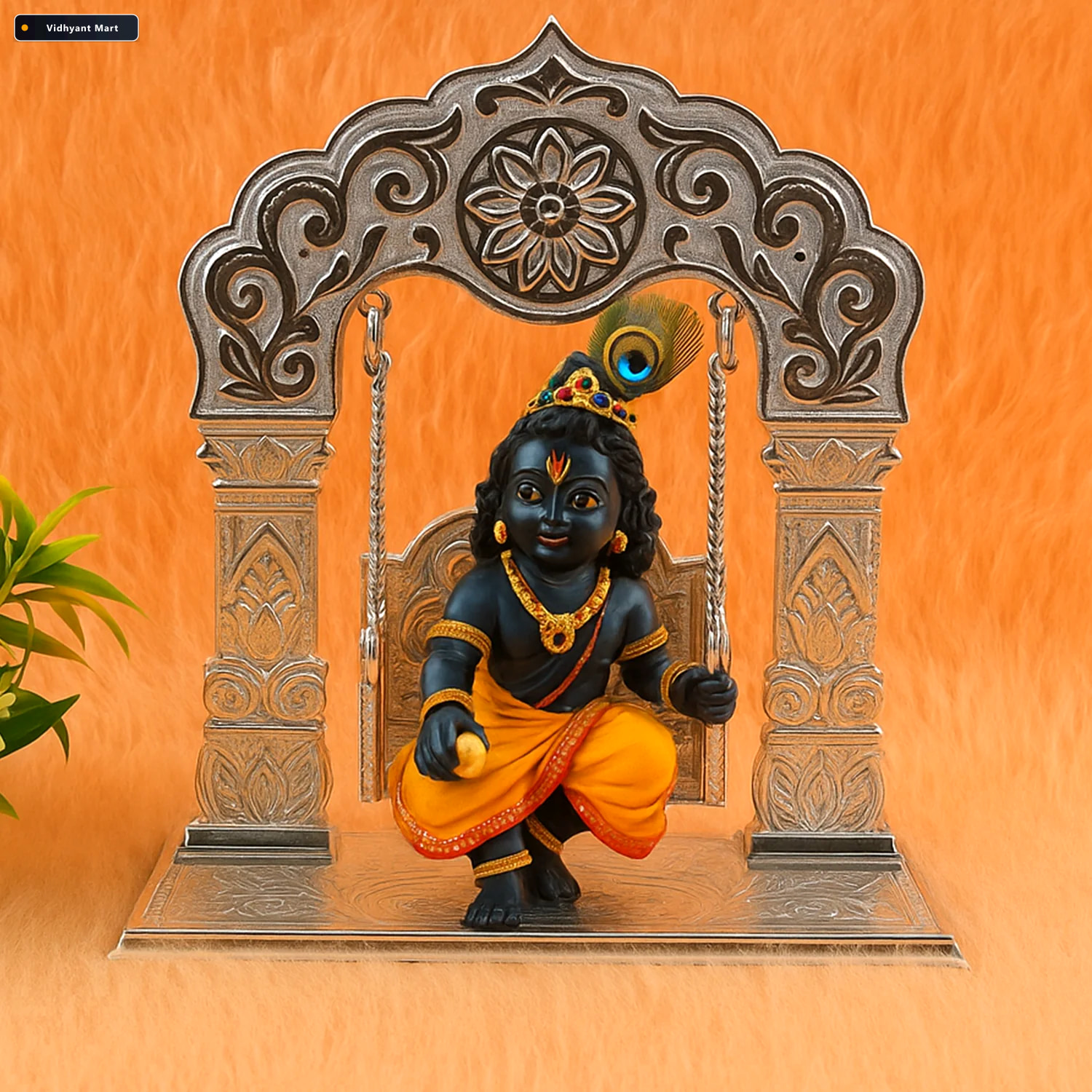 Vidhyant Mart Bal Gopal Jhula Silver Coated Decorative Swing For 3