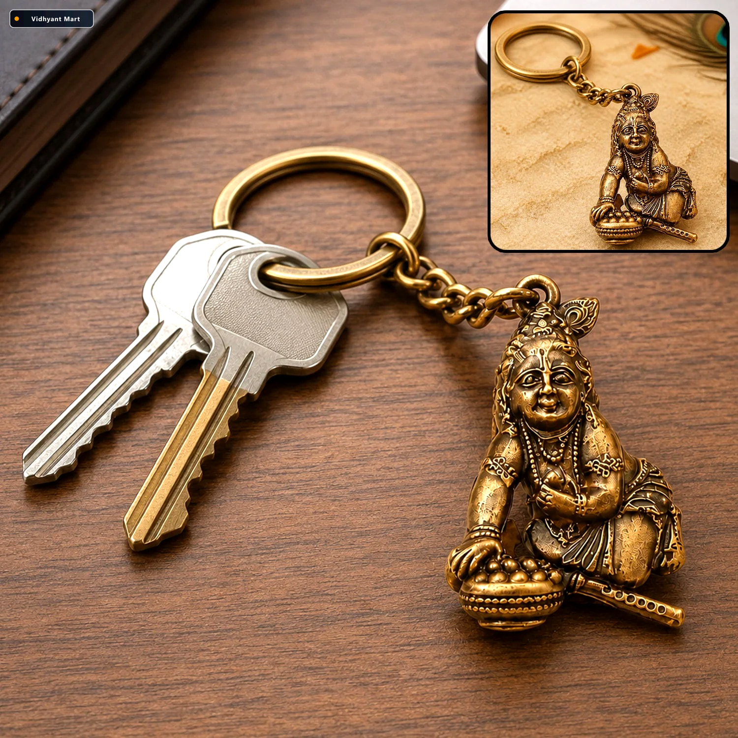 Vidhyant Mart Bal Krishna Makhan Chor Keychain Premium Antique G 1