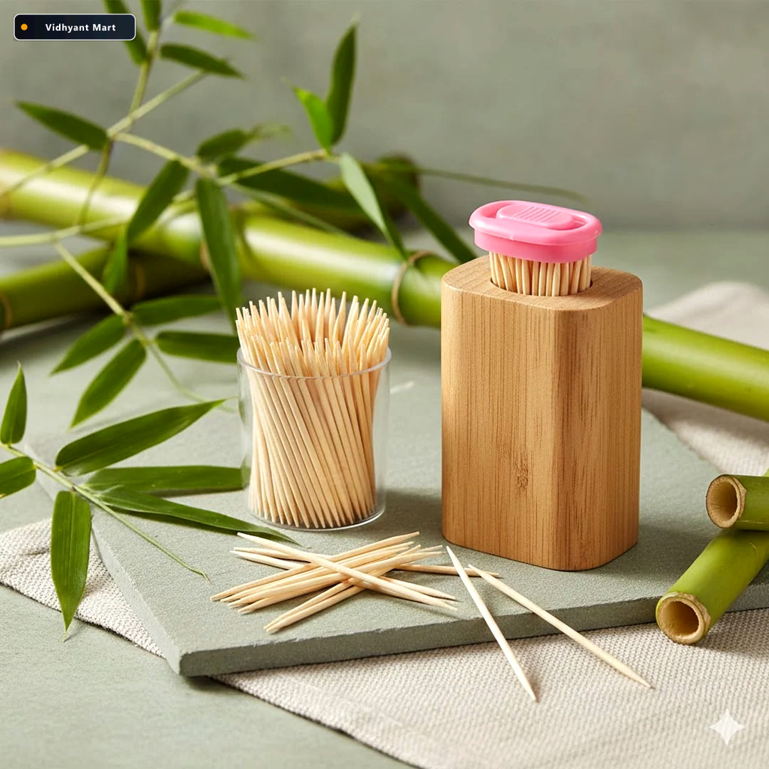 Vidhyant Mart Bamboo Toothpicks Eco Friendly Reusable Dispenser 2