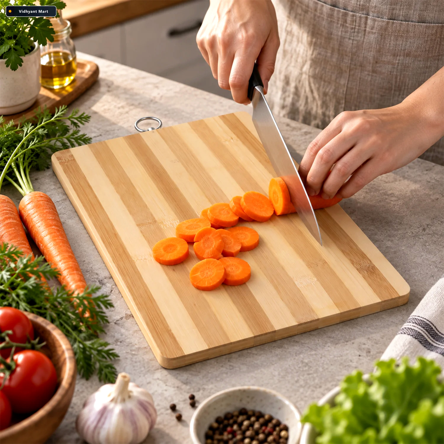 Vidhyant Mart Bamboo Wooden Chopping Board 335 X 237 Cm With Han 1
