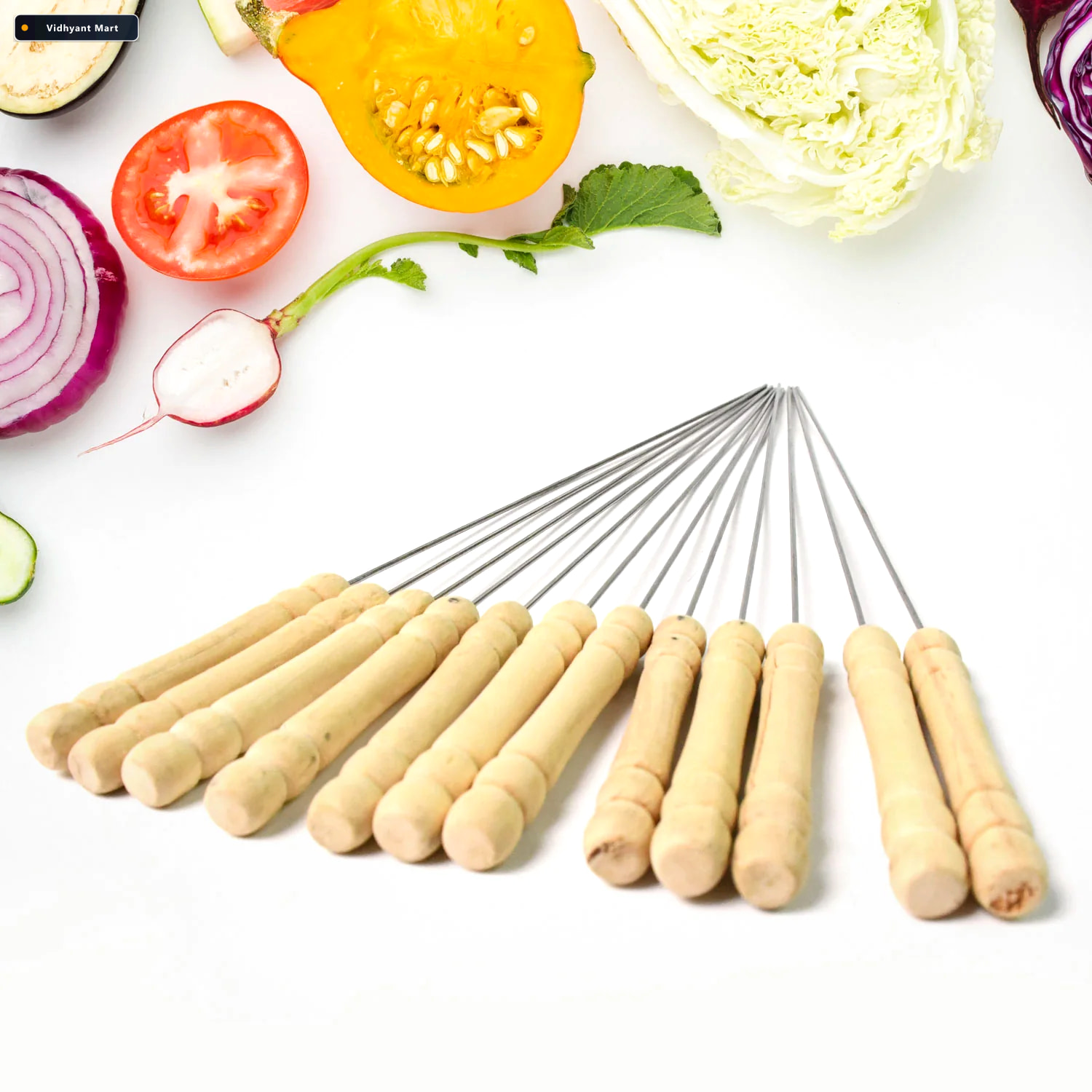 Vidhyant Mart Bbq Skewers Stainless Steel With Wooden Handles Se 4