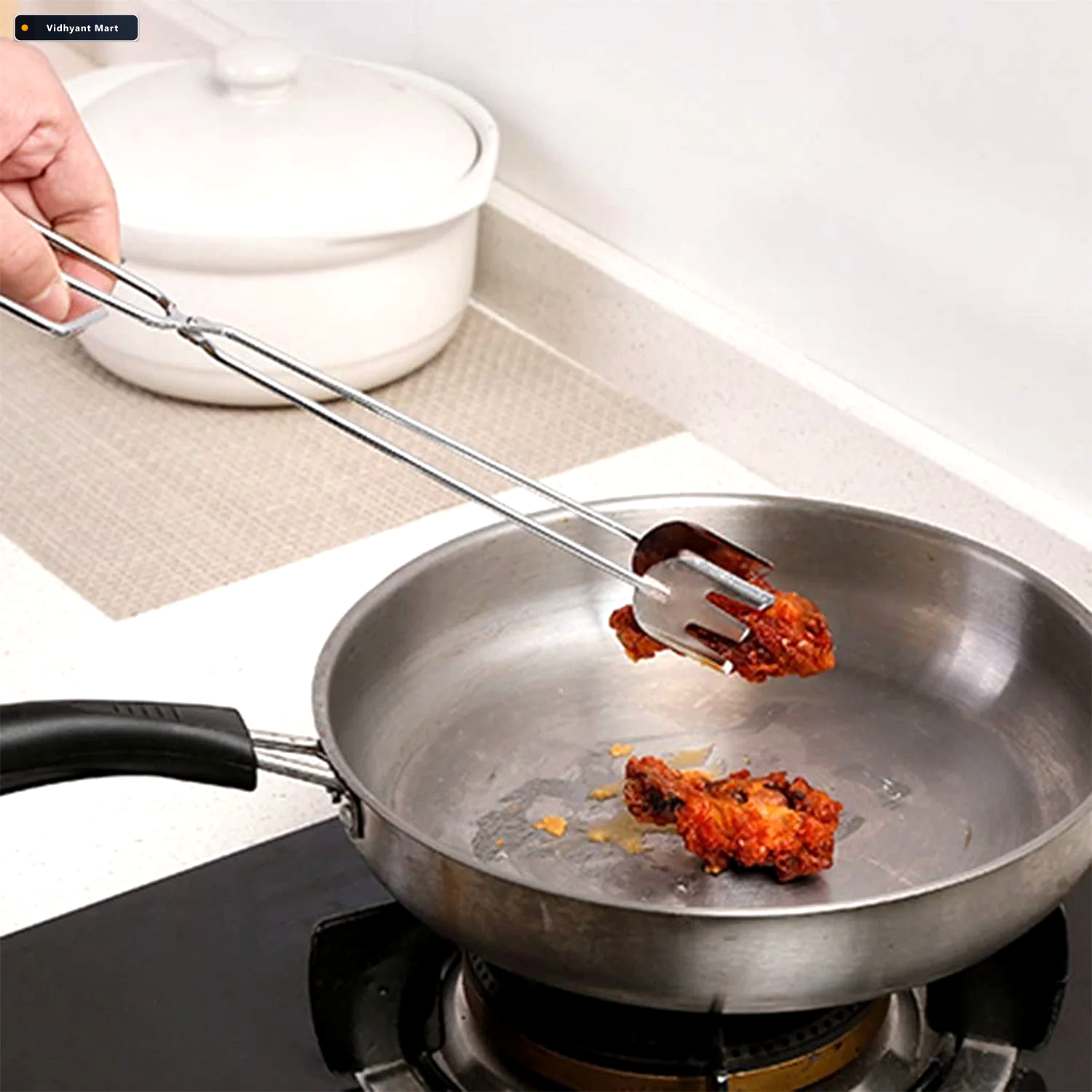 Vidhyant Mart Bbq Tongs 31cm Multi Functional Metal Quickslice 3