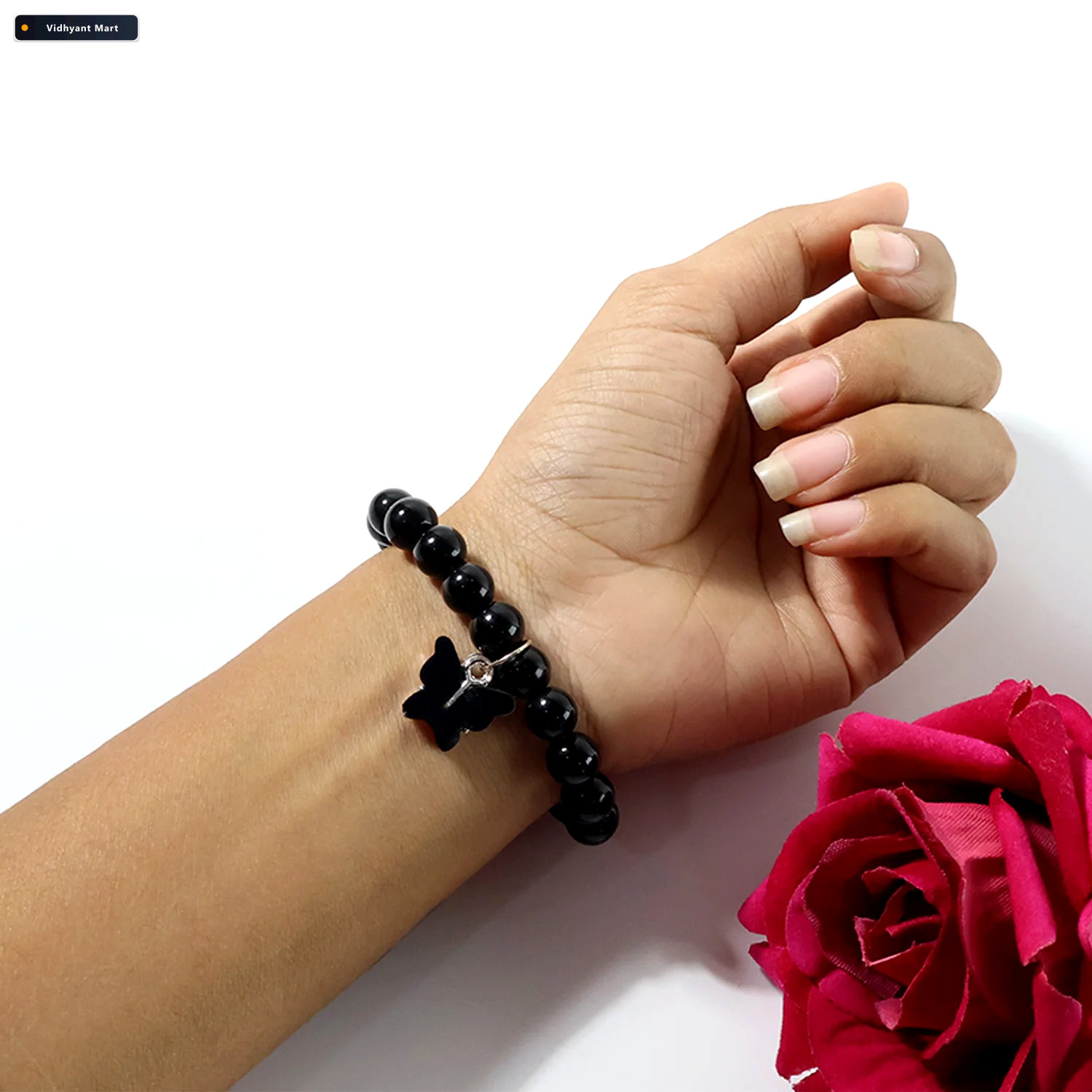 Vidhyant Mart Beaded Bracelet With Butterfly Charm Elegant Stret 2